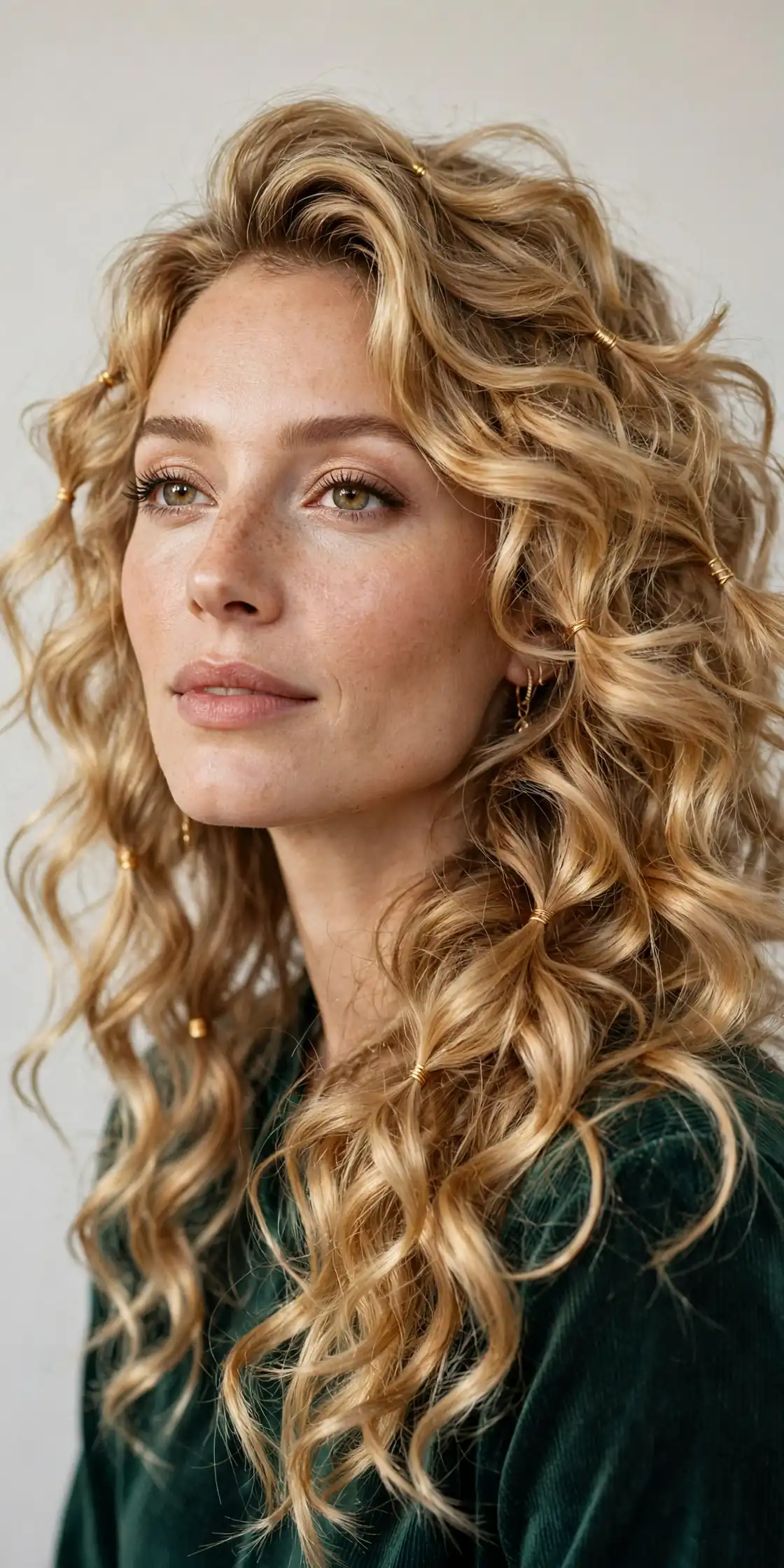 Gilded Loose Curls with Gold Hair Cuffs