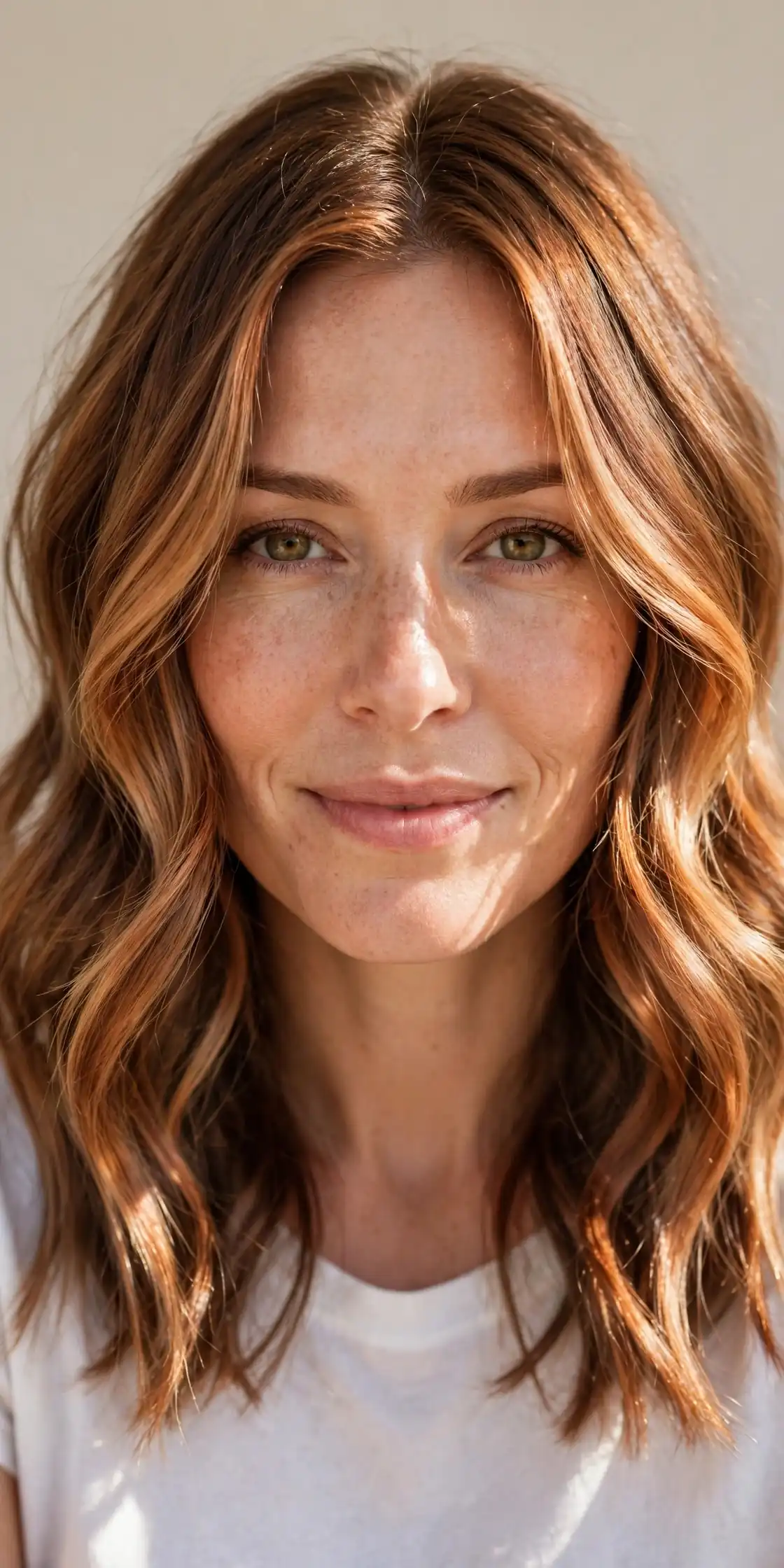 Sunlit Copper Balayage on Warm Golden Brown