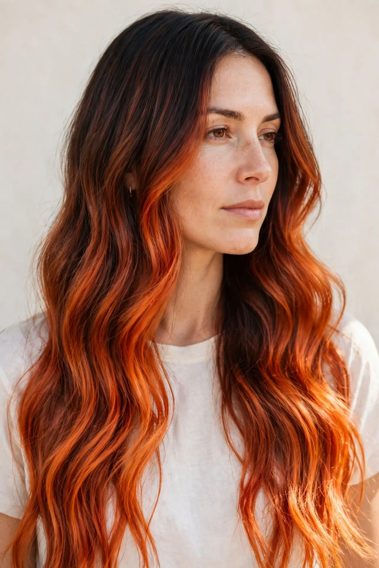 Deep Espresso Roots Melting into Cowboy Copper Balayage