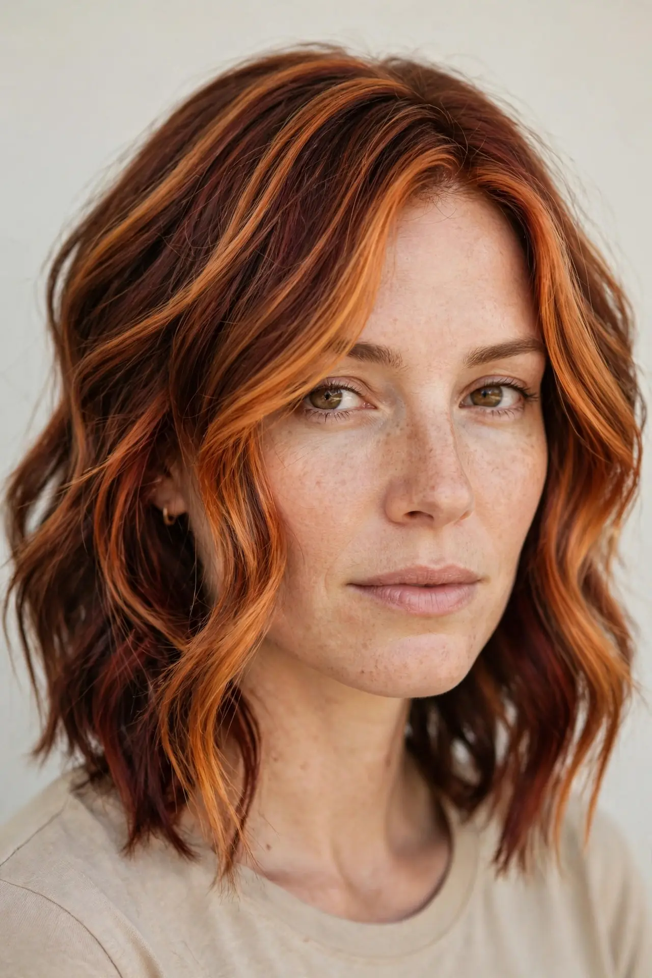 Copper Balayage with Auburn Lowlights on a Lob