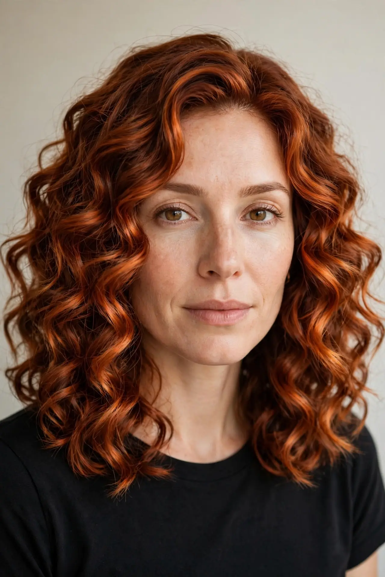 Burnished Copper Balayage on Shoulder-Length Curls