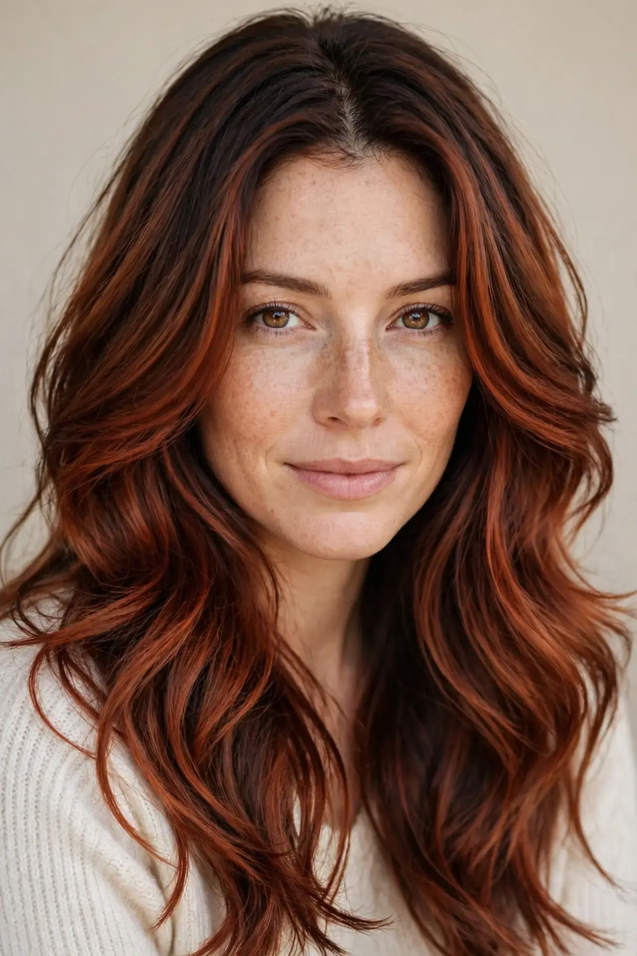 Classic Cowboy Copper Hair Color on Long Layers