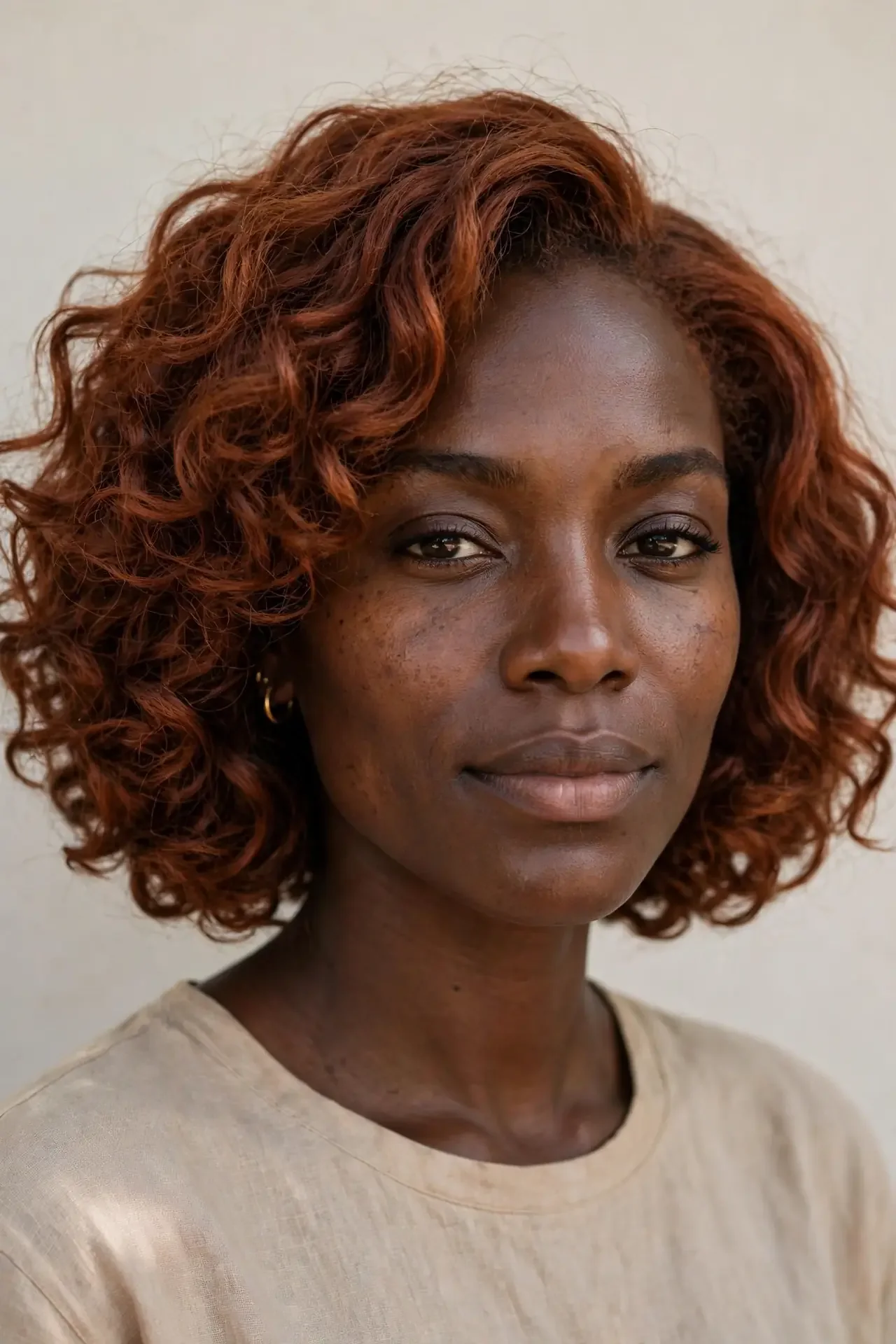 Cowboy Copper Curls on a Voluminous Curly Bob