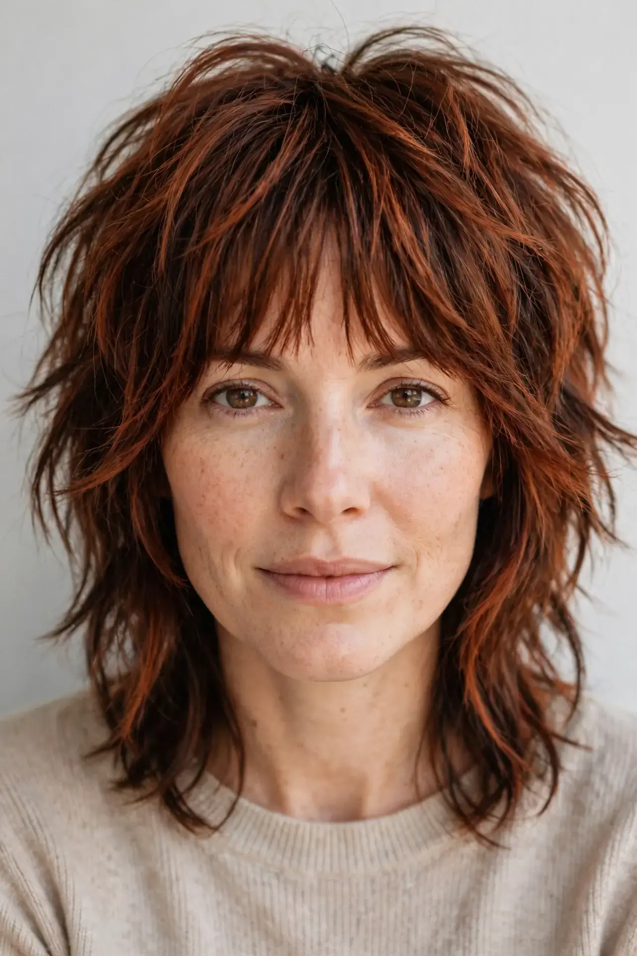 Cowboy Copper Shag with Curtain Bangs
