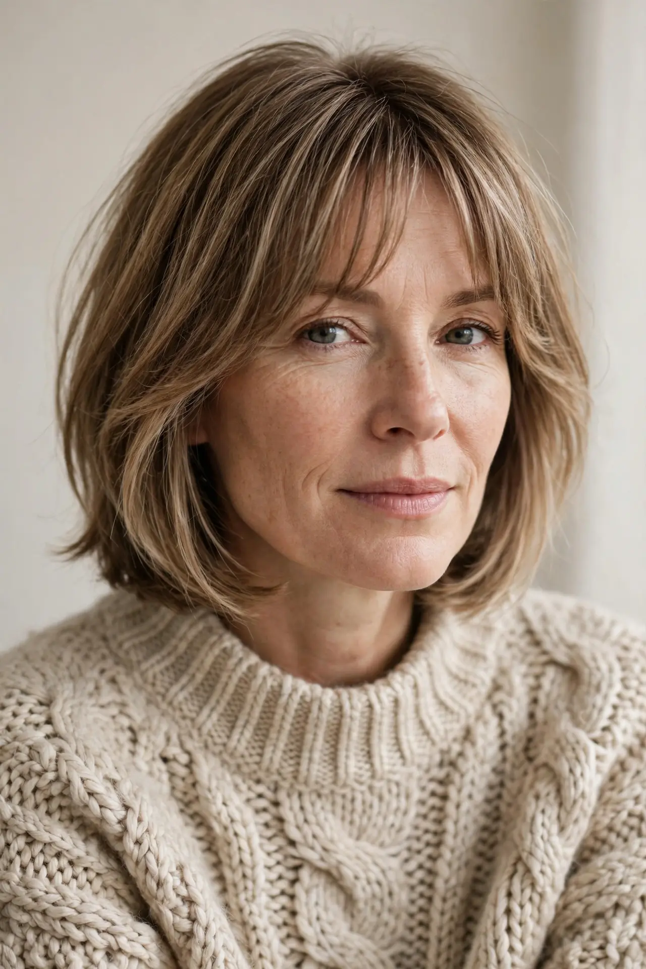 Soft Layered Lob with Curtain Bangs