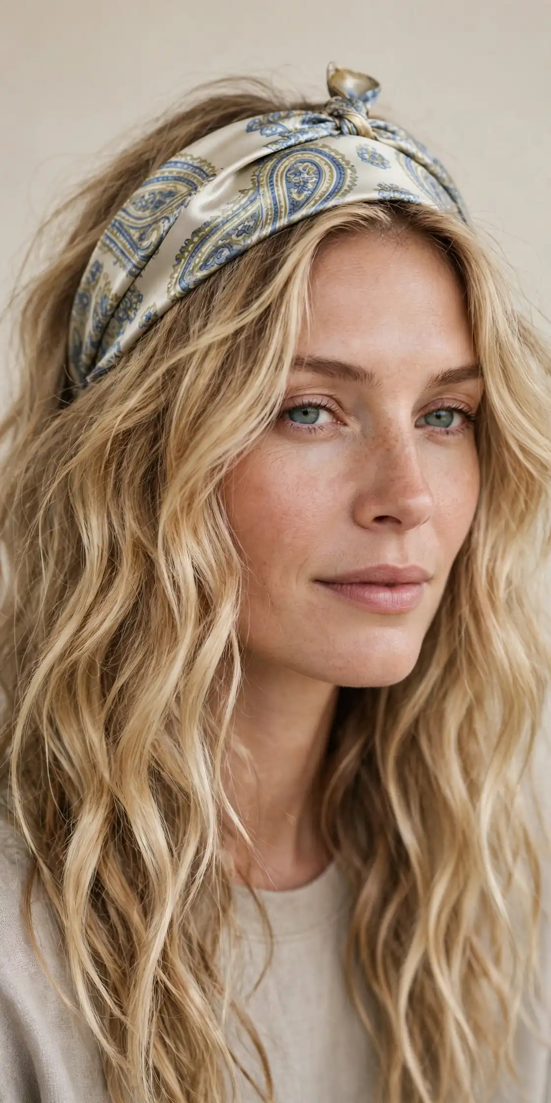 Satin Scarf-Style Band with Beach Waves