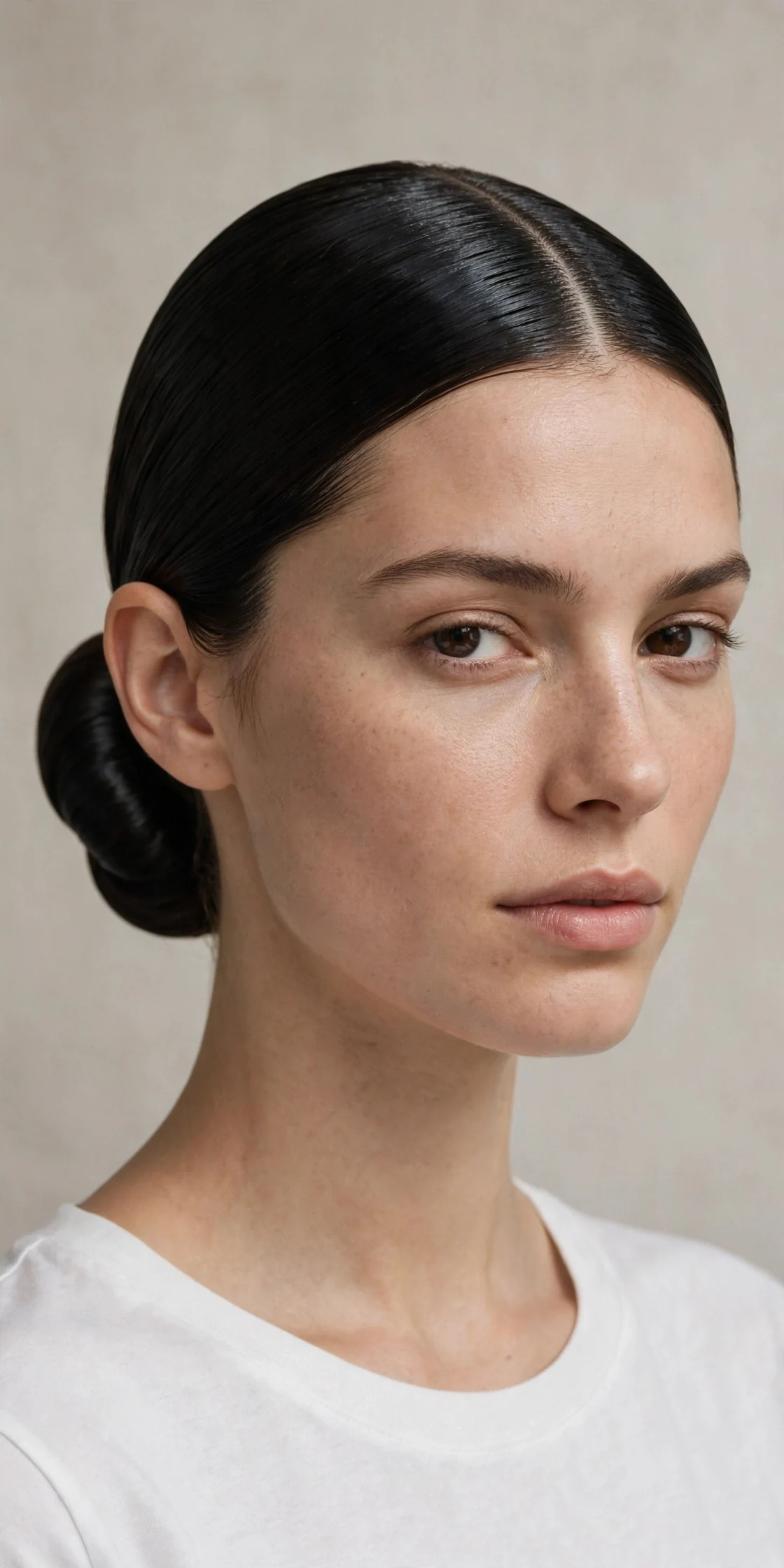 Sleek Center-Part Low Bun