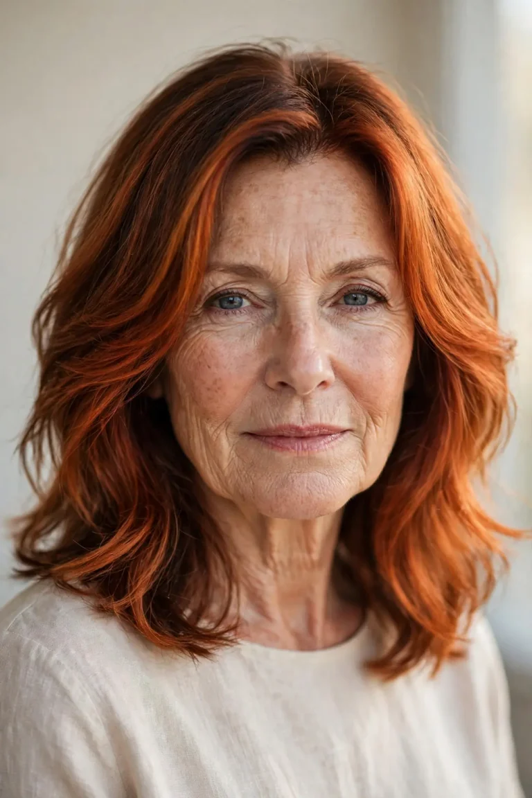 Warm Copper Glow with a Soft Root Melt: A Luminous Fall Hair Color for Women Over 50