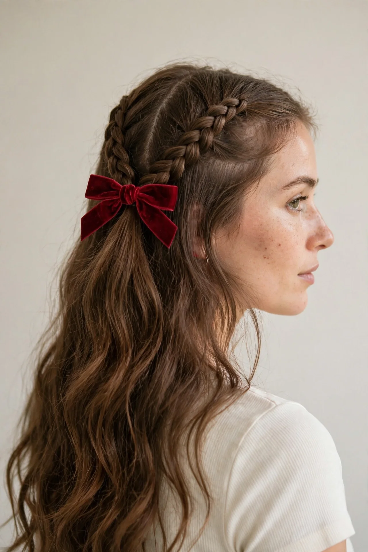 Red Bow Dutch Braid Half-Up