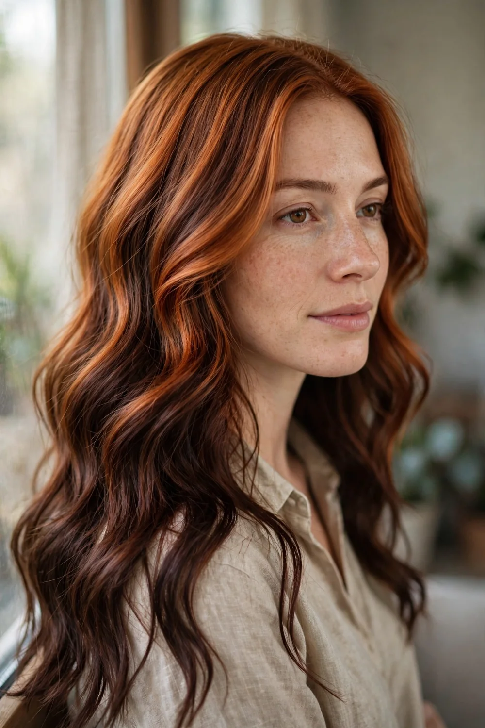 Classic Ginger Brown Hair Color with Balayage Dimension