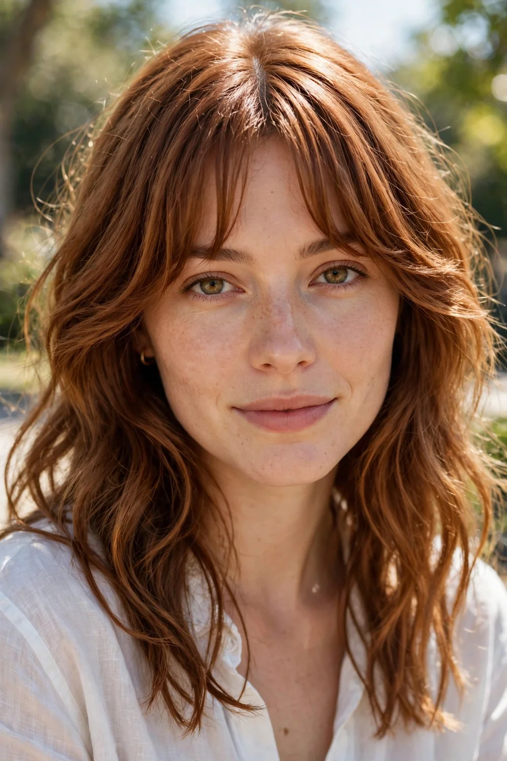 Warm Ginger Brown with Curtain Bangs