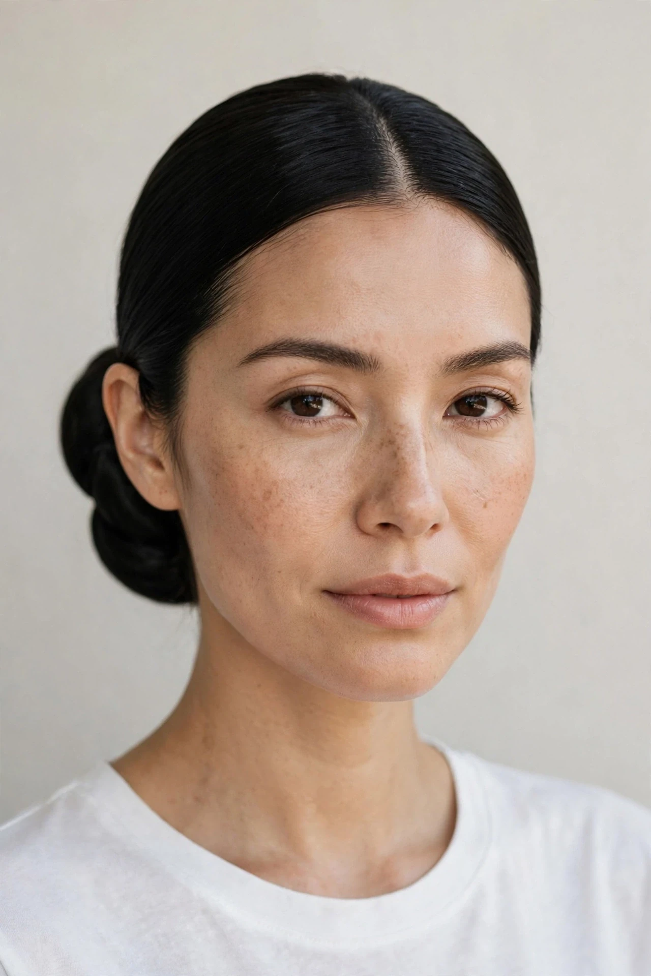Polished Low Bun With a Deep Middle Part
