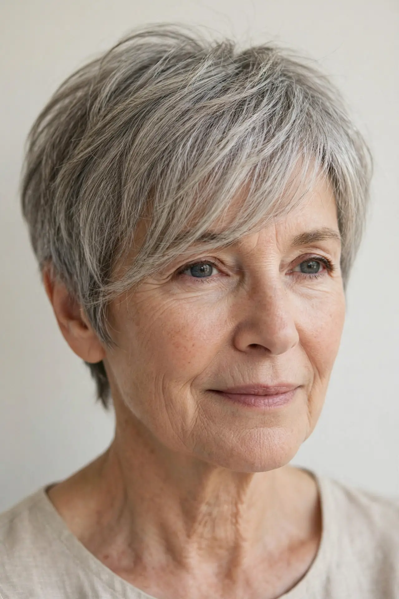 Soft Tousled Pixie With Sweeping Fringe