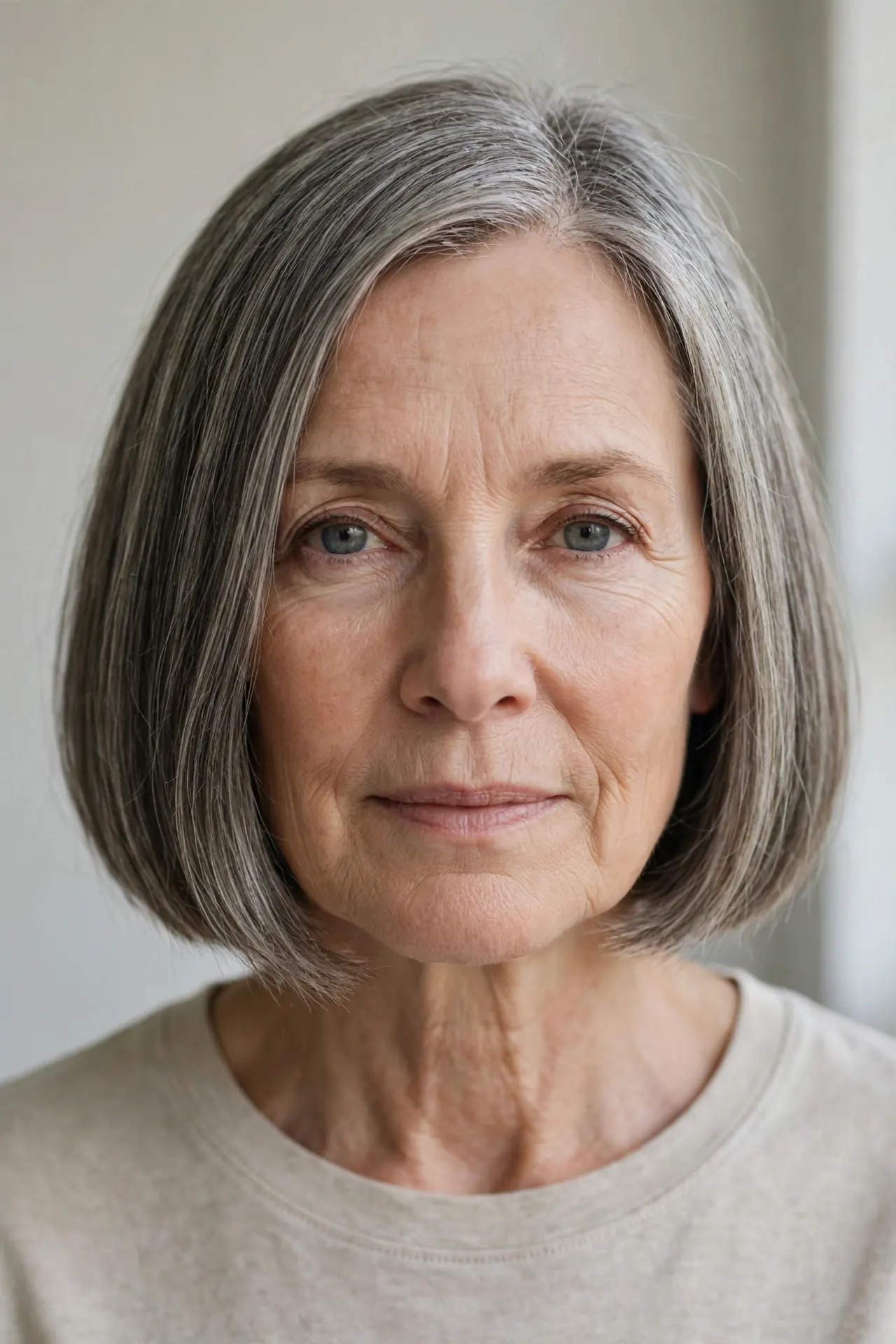 Chin-Length Blunt Bob That Fills Out Thin Fine Hair on Older Women