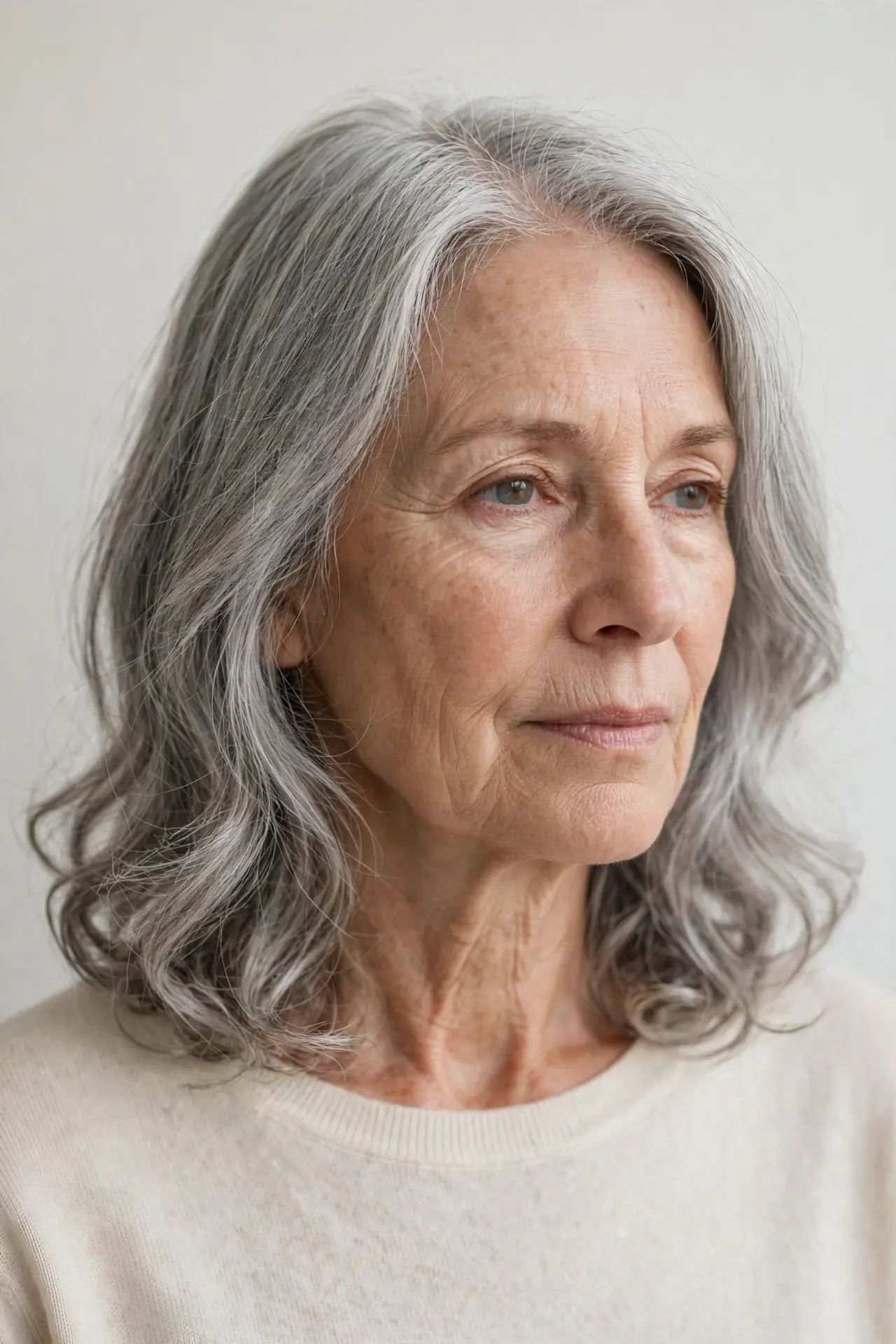 Soft Curled Lob for Older Women With Thin Fine Hair