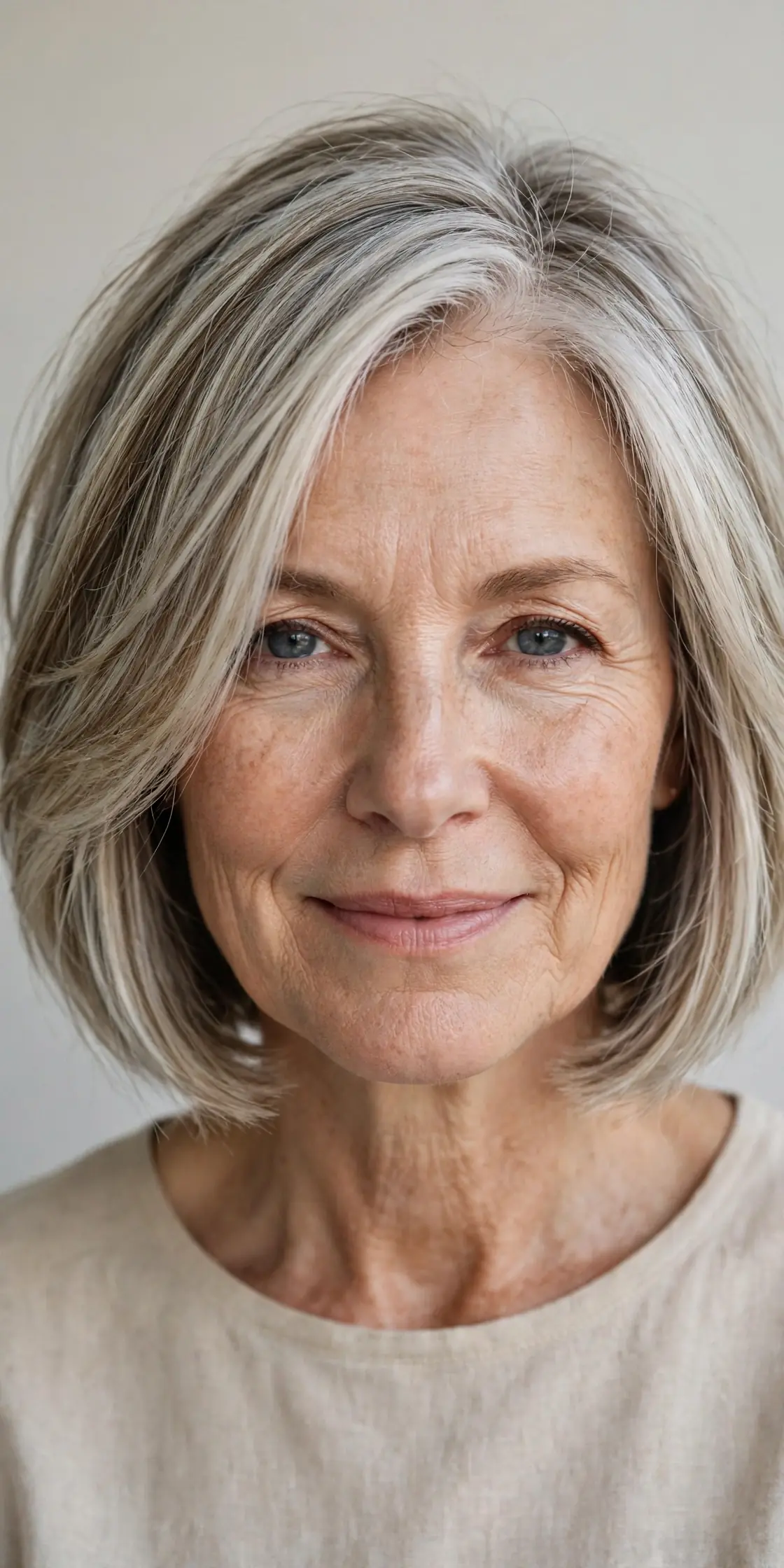 Dimensional Silver Blonde Bob for Thinning Hair Over 50