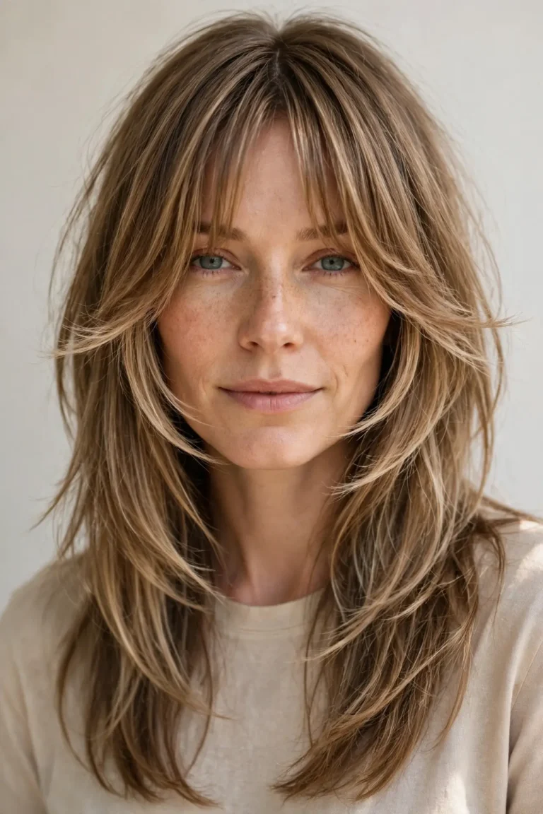 Choppy Curtain Bangs with Long Layers