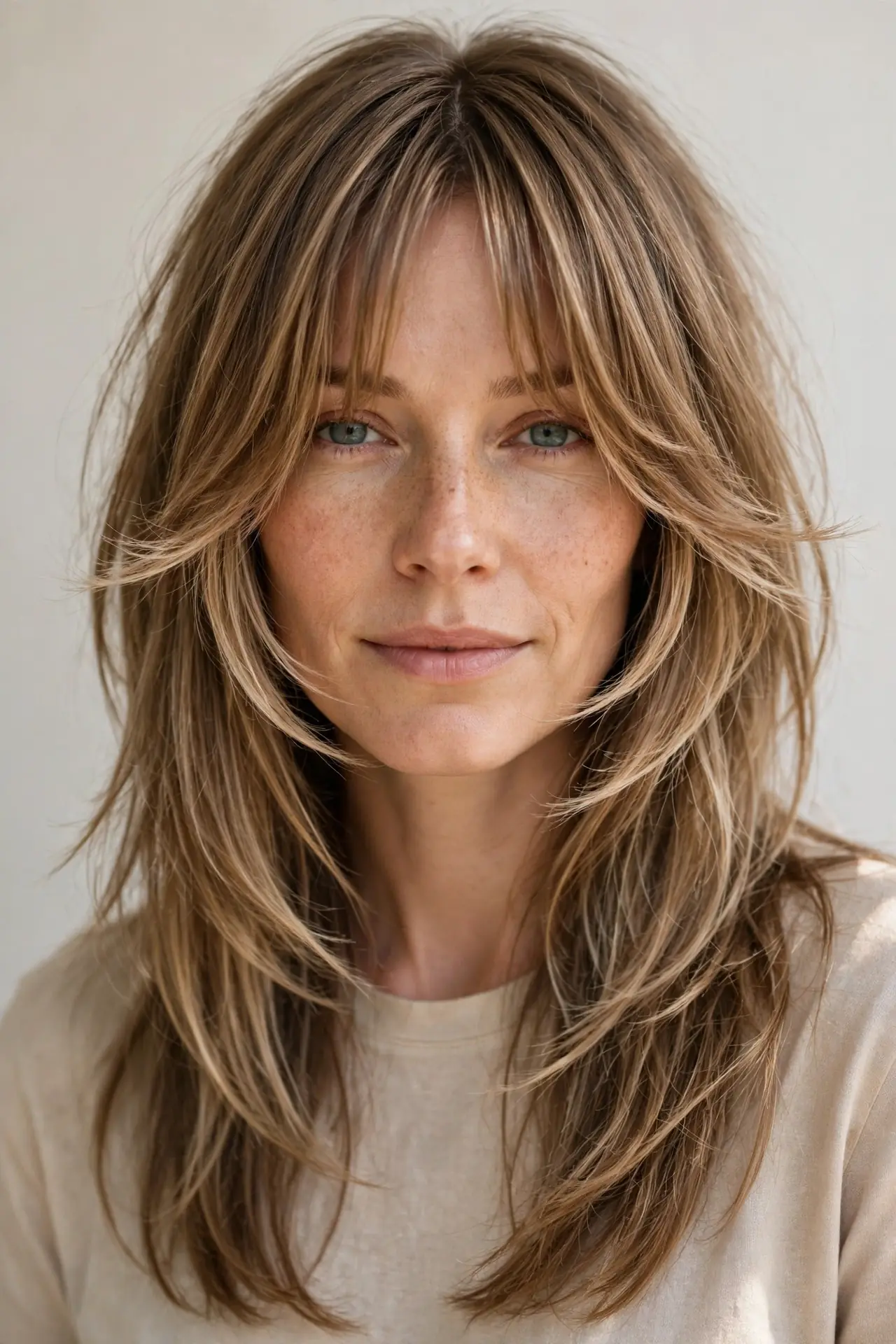 Choppy Curtain Bangs with Long Layers