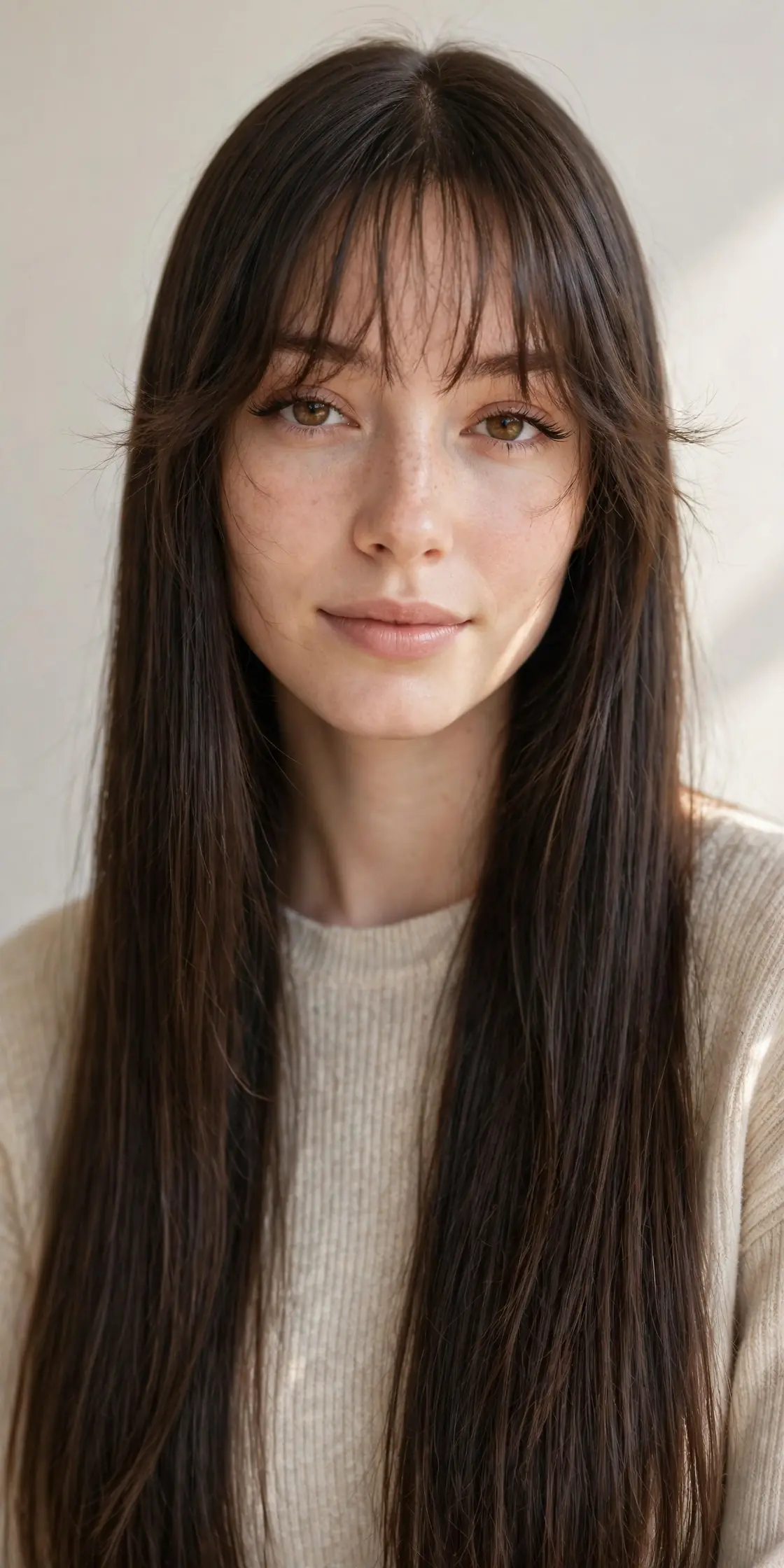 Wispy Choppy Bangs with Long Straight Hair