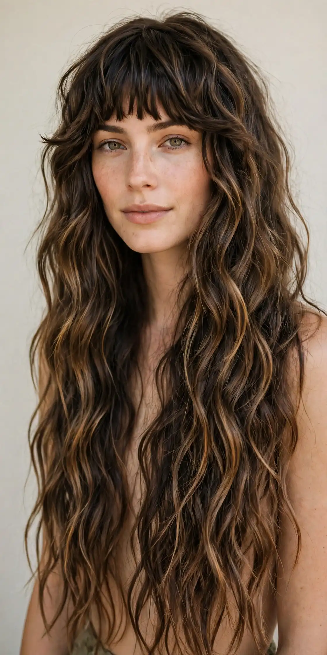 Thick Choppy Bangs with Wavy Mermaid Hair