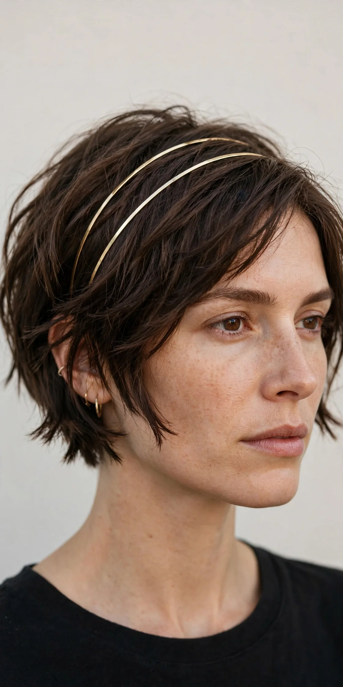 Thin Metallic Double Headband on a Textured Bob