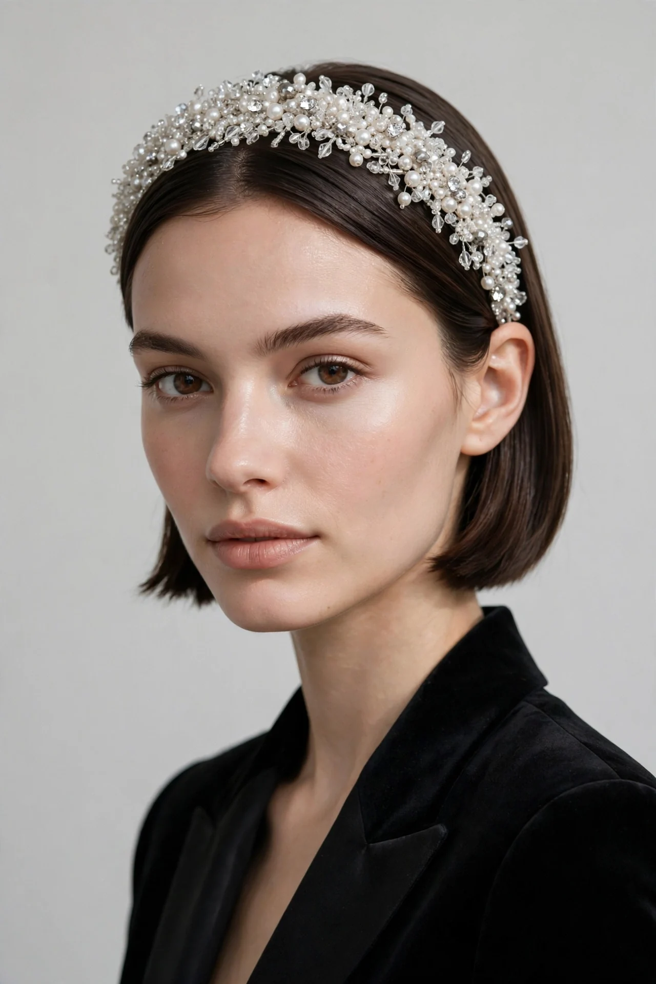 Beaded Statement Headband with Sleek Short Hair