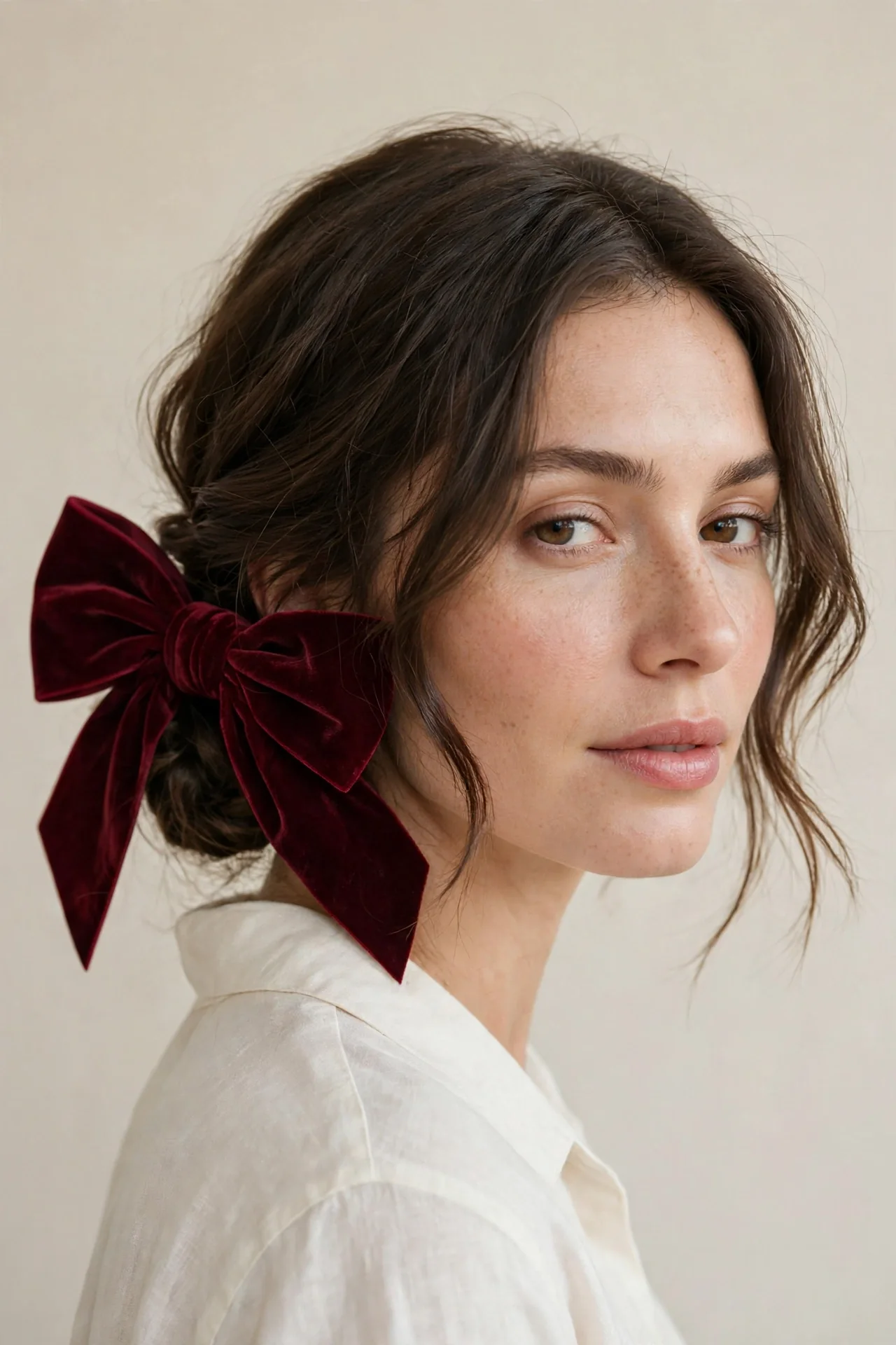Velvet Bow Holiday Updo for Lob-Length Hair