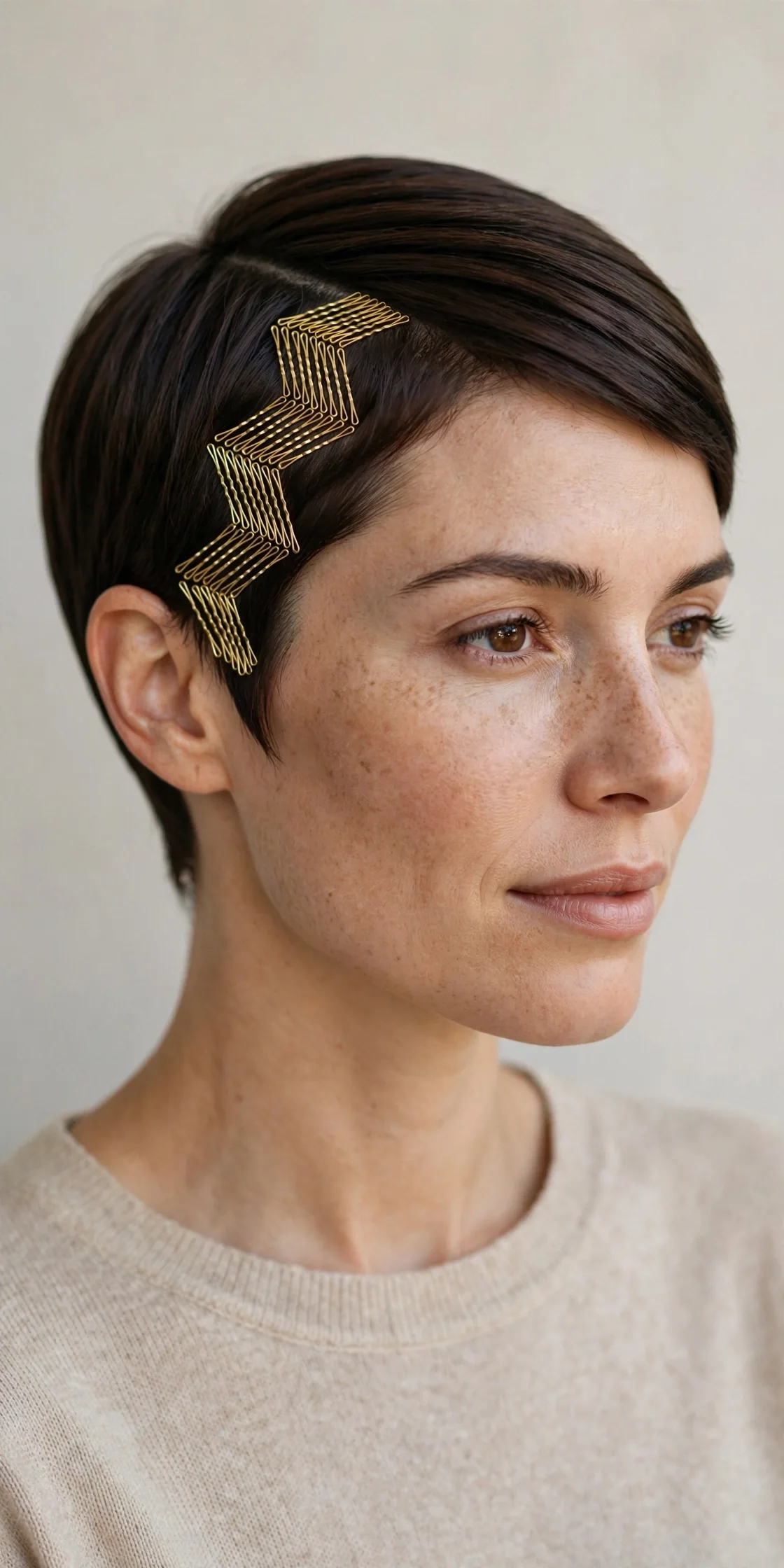 Glam Bobby-Pin Mosaic on Sleek Short Hair