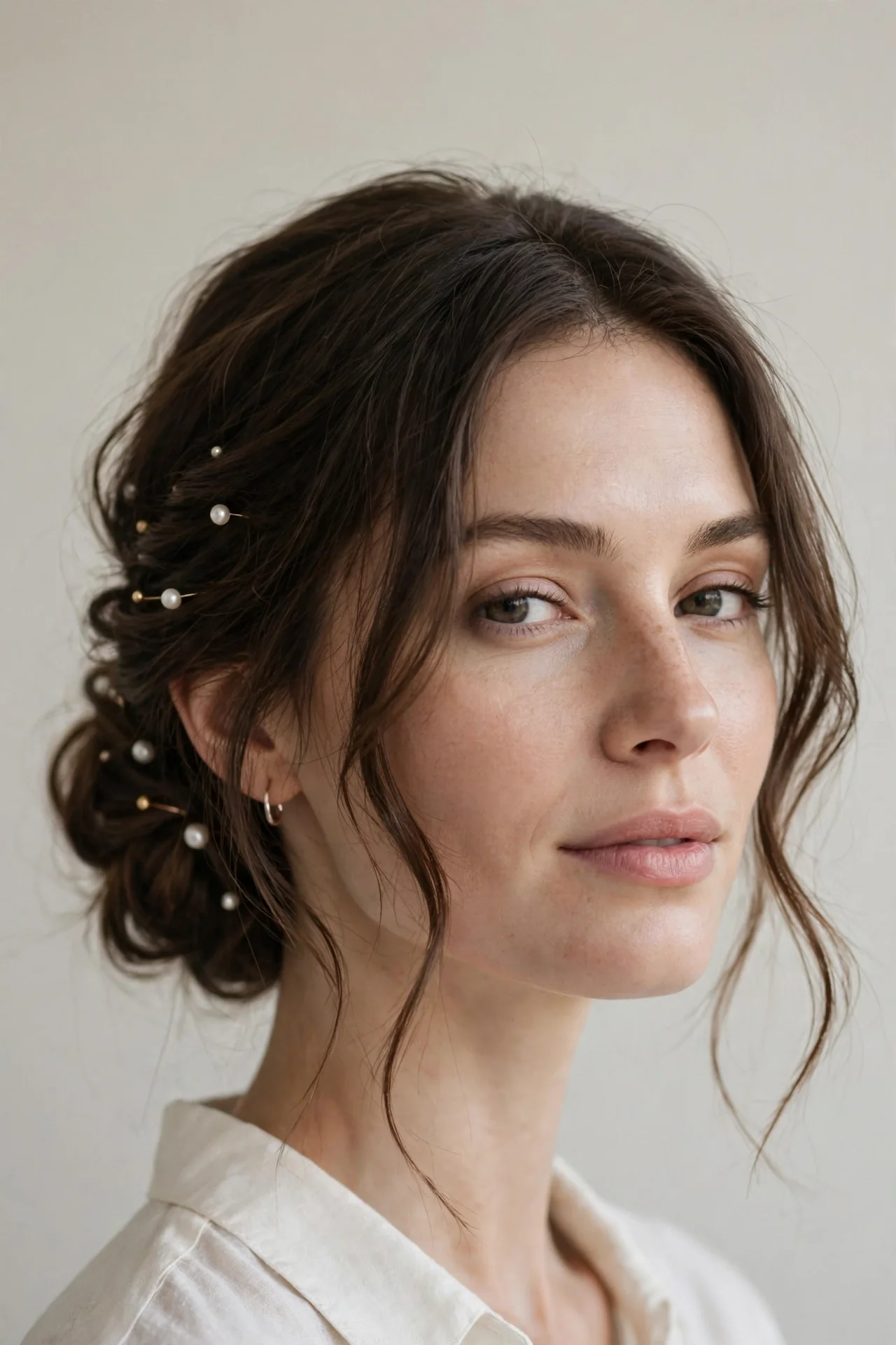 Loose Romantic Chignon with Face-Framing Tendrils