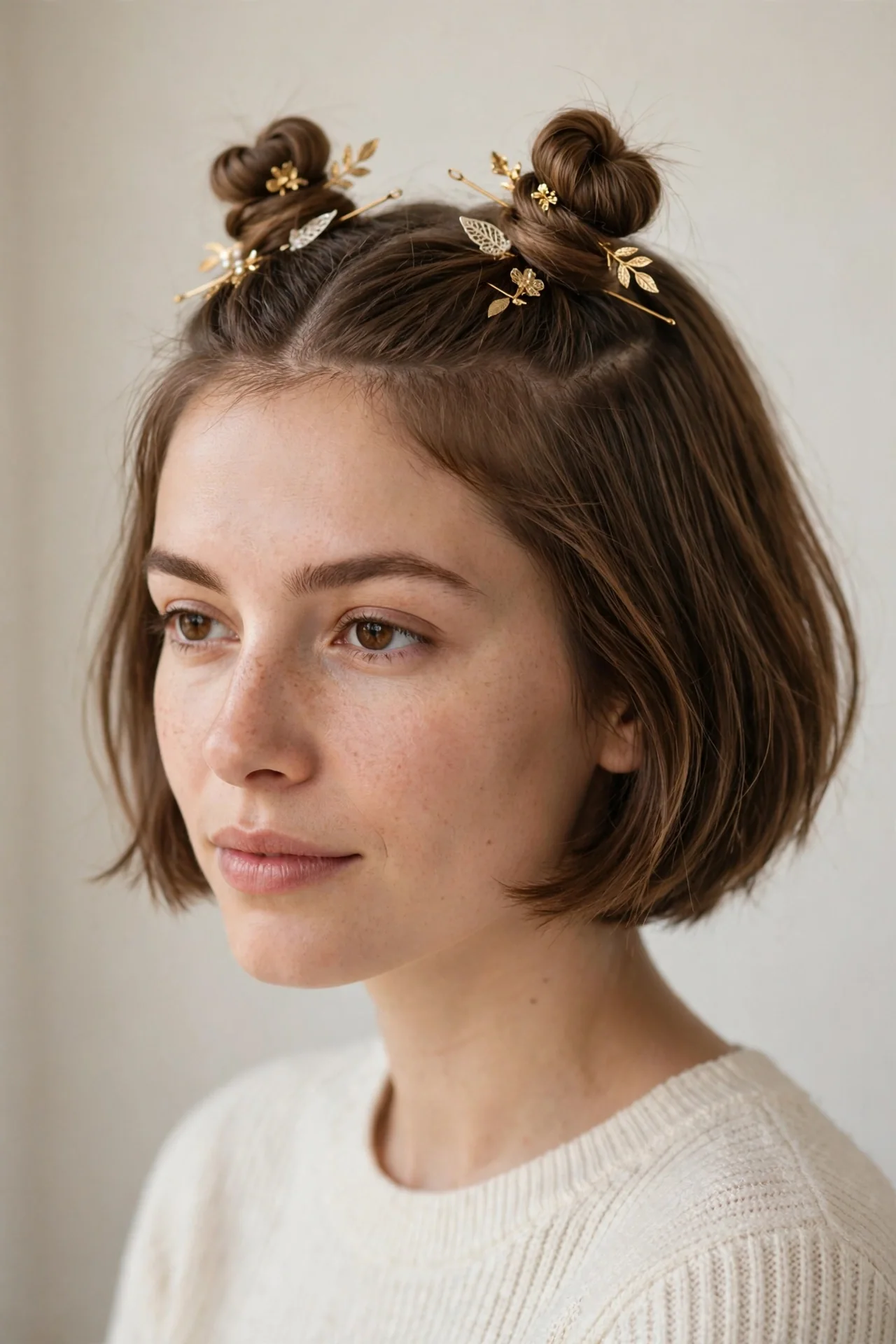 Double Twist Mini Buns with Gold Pins