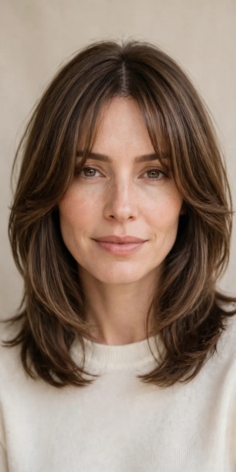 Soft Face-Framing Layered Hairstyle for Medium Hair with Curtain Bangs