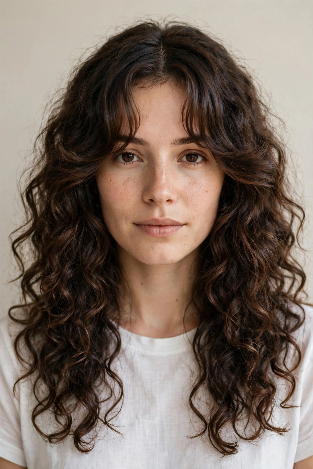 Layered Curtain Bangs with Long Curls