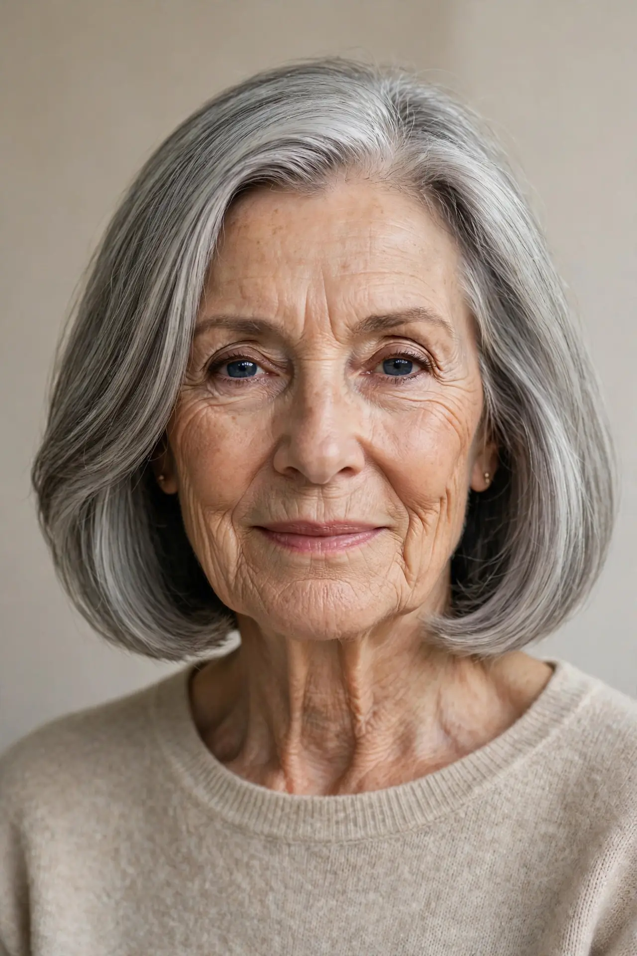 Feathered Lob with Natural Volume for Senior Women