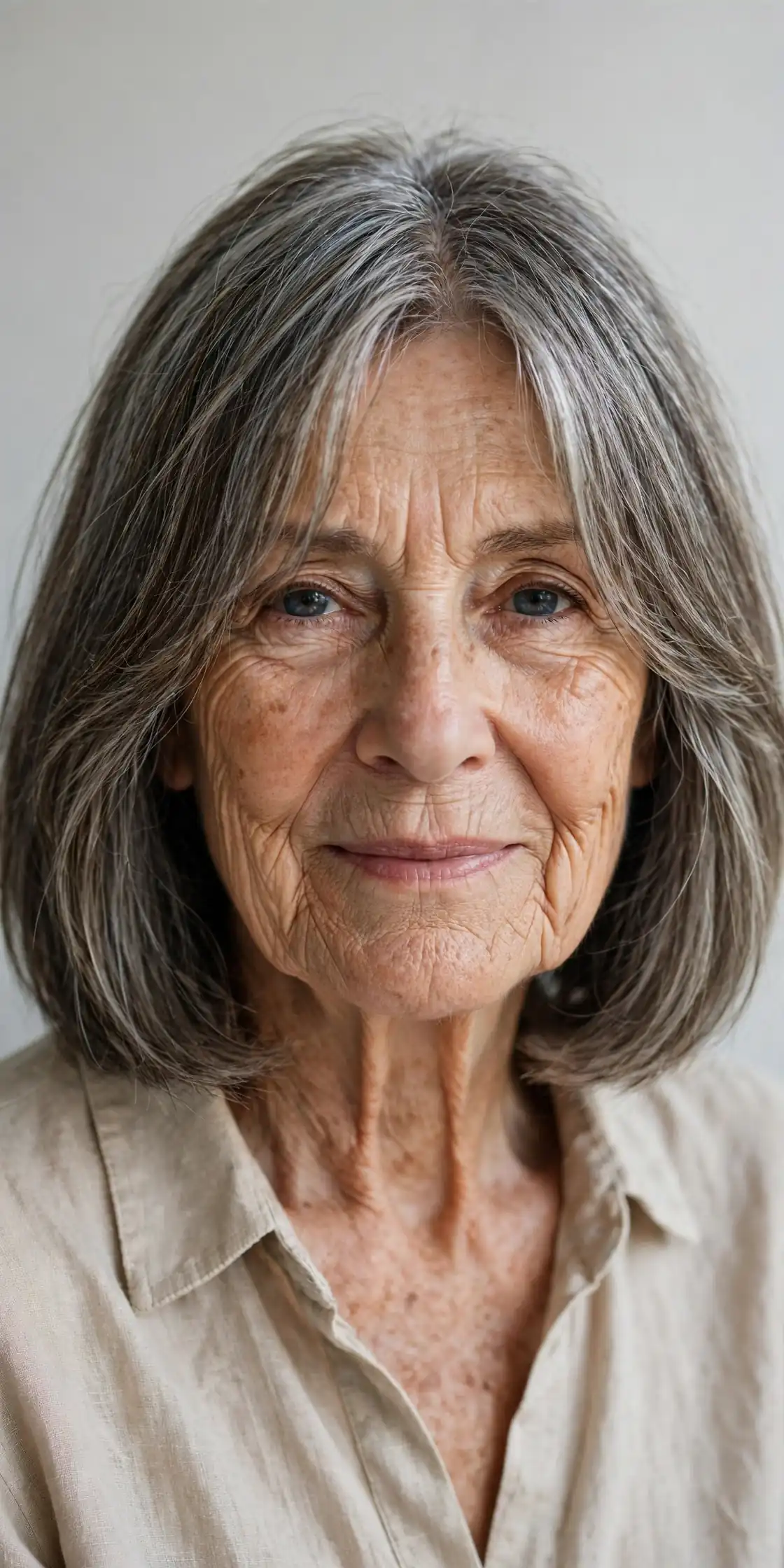 Collarbone-Length Bob with Curtain Bangs After 70