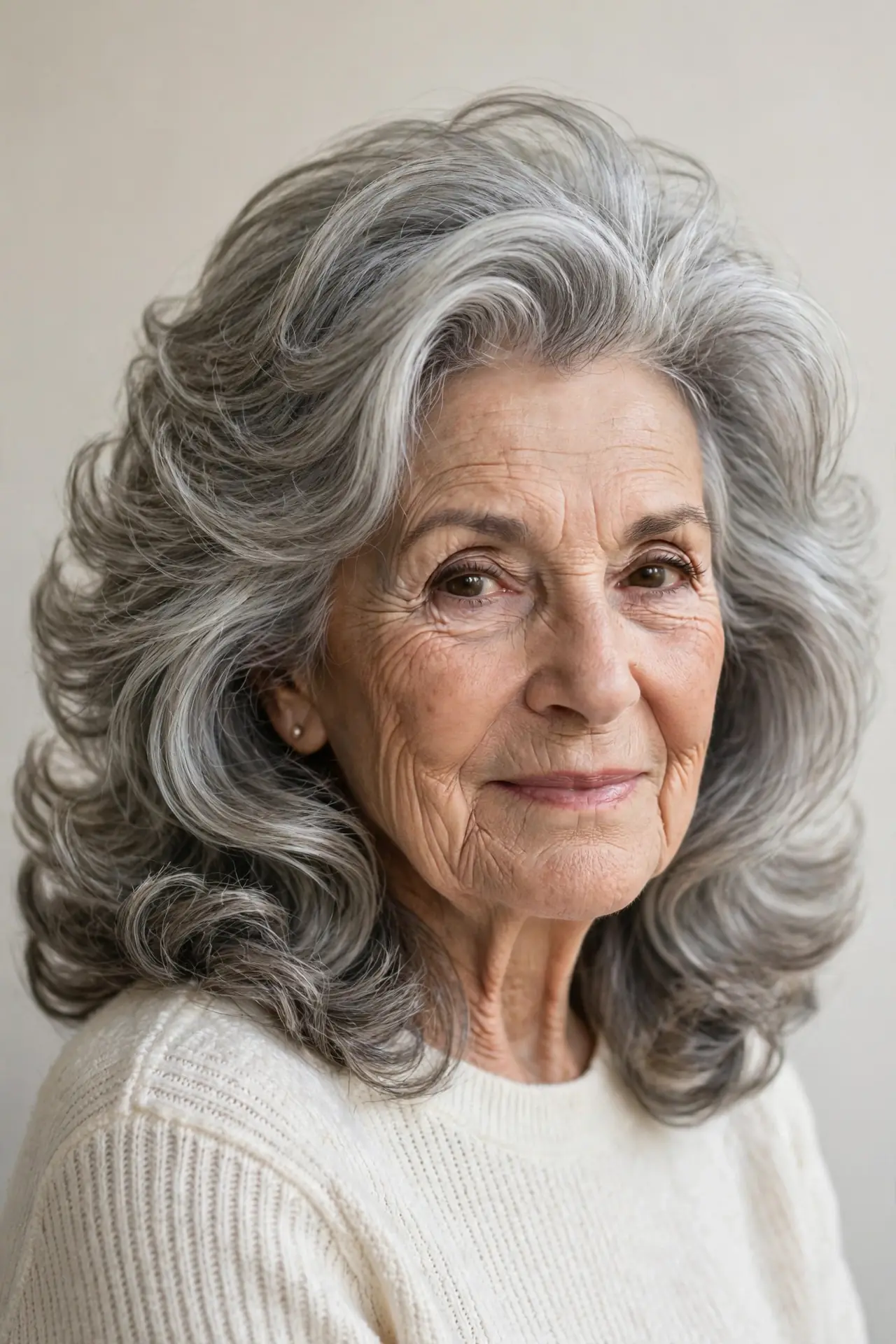 Voluminous Blowout Layers for Thinning Hair Over 70