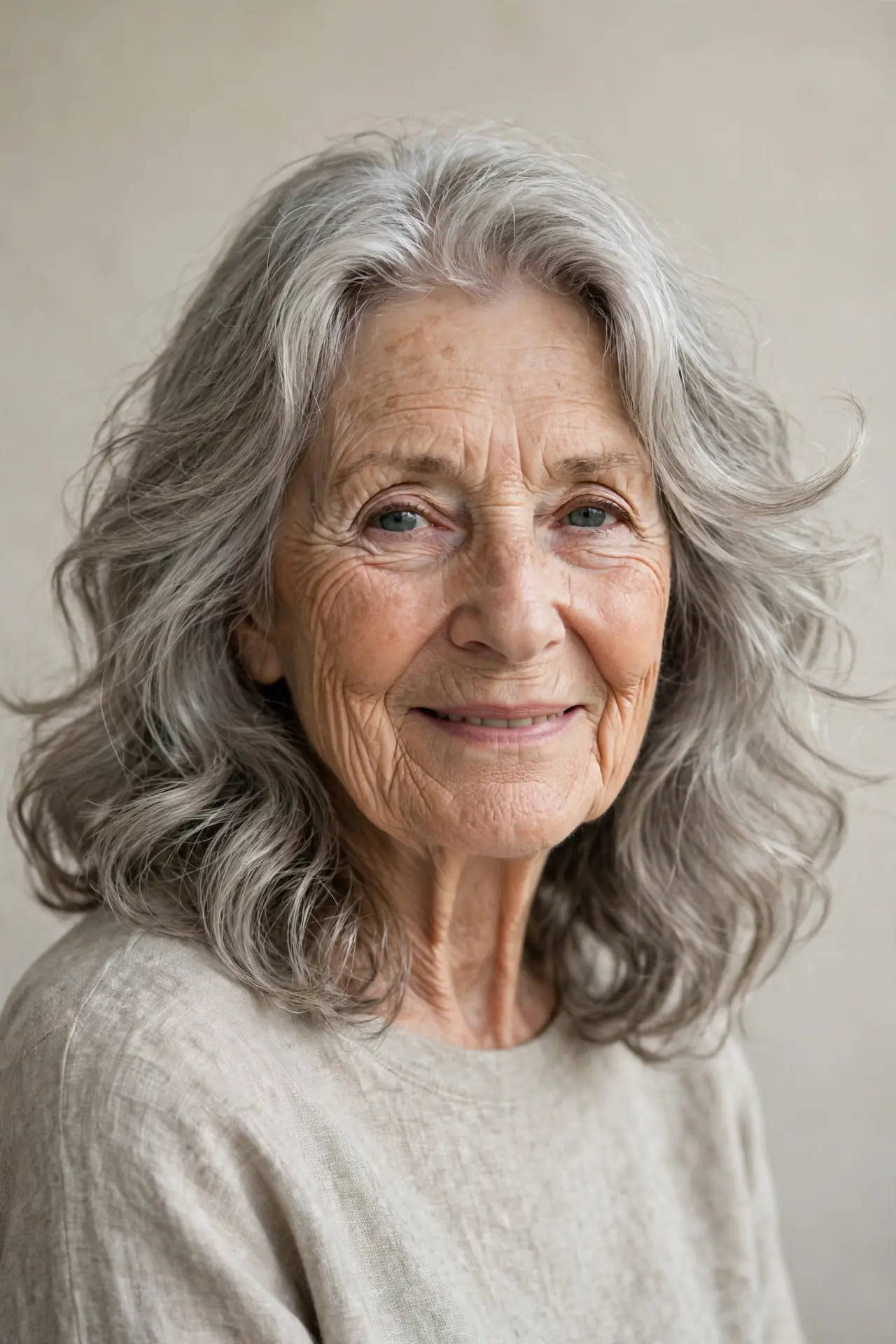 Soft Waves in Medium Length Hairstyles for Women Over 70