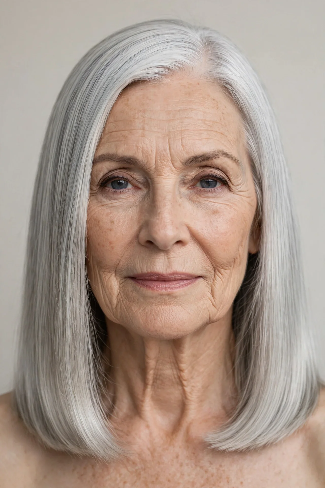 Sleek Straight Silver Cut at Shoulder Length