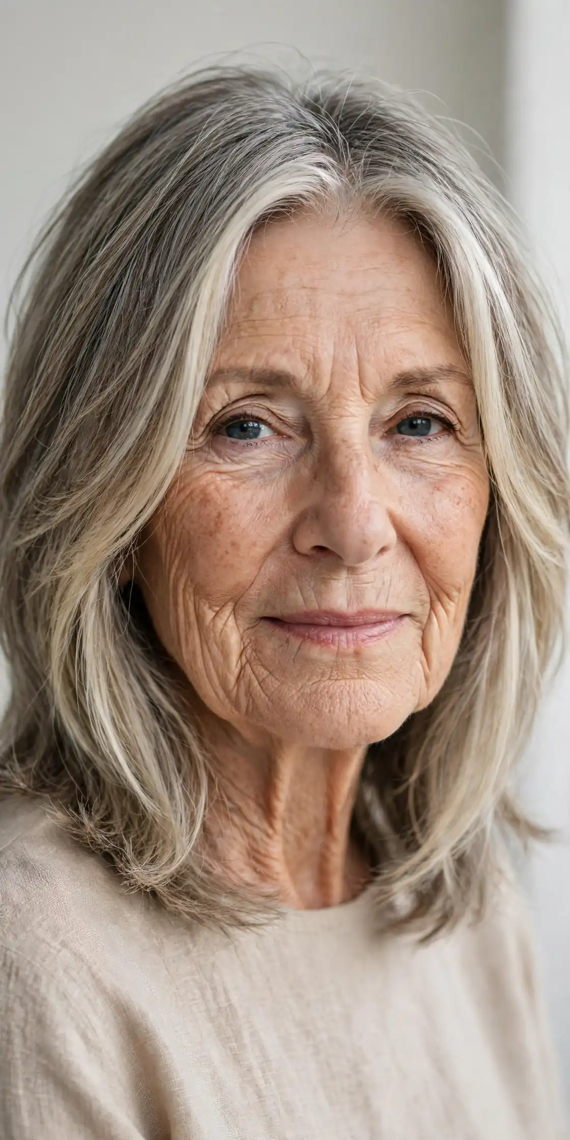 Face-Framing Highlights on a Medium Cut for Senior Women