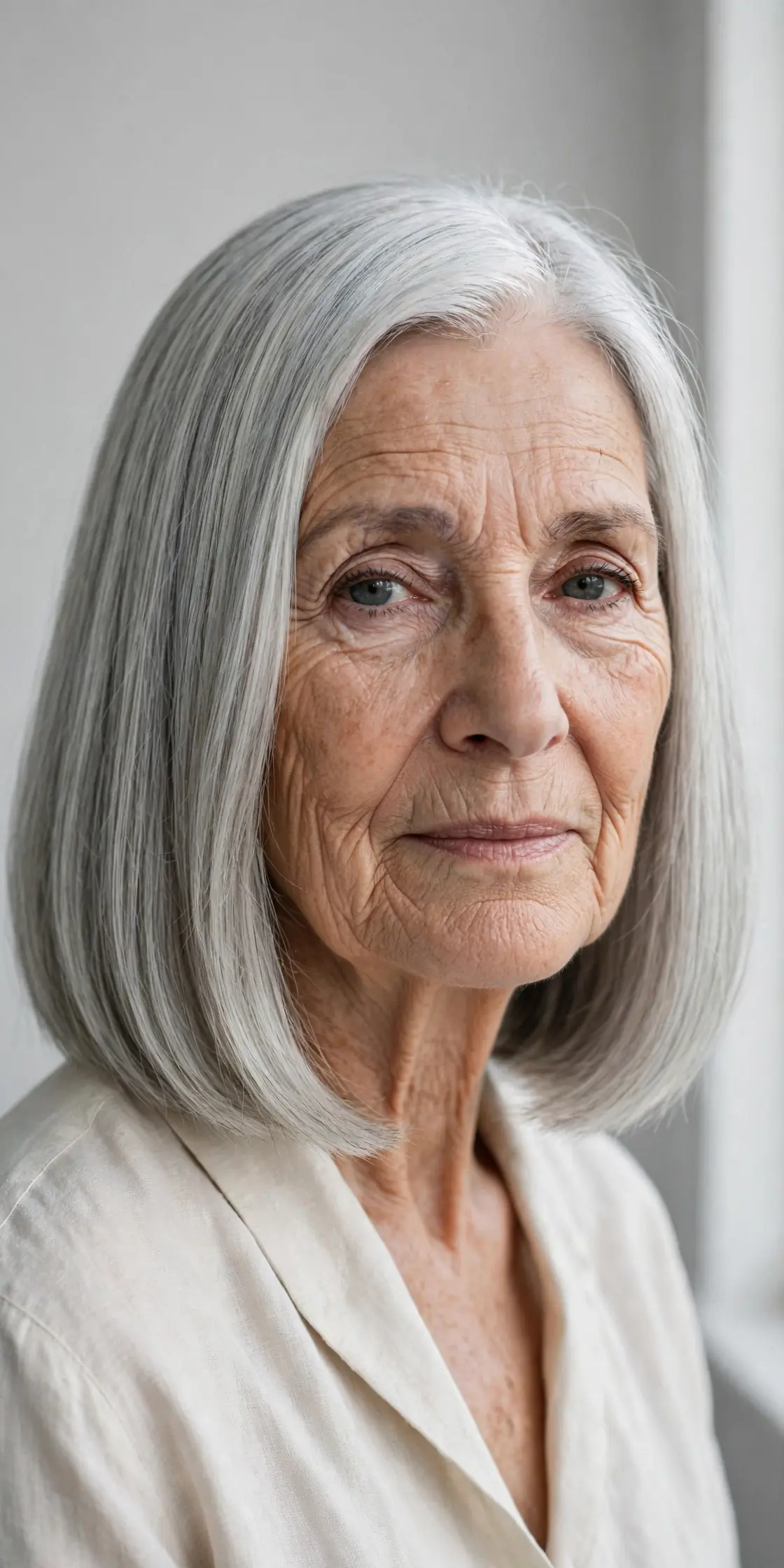 Classic Blunt Shoulder-Length Cut for Older Women