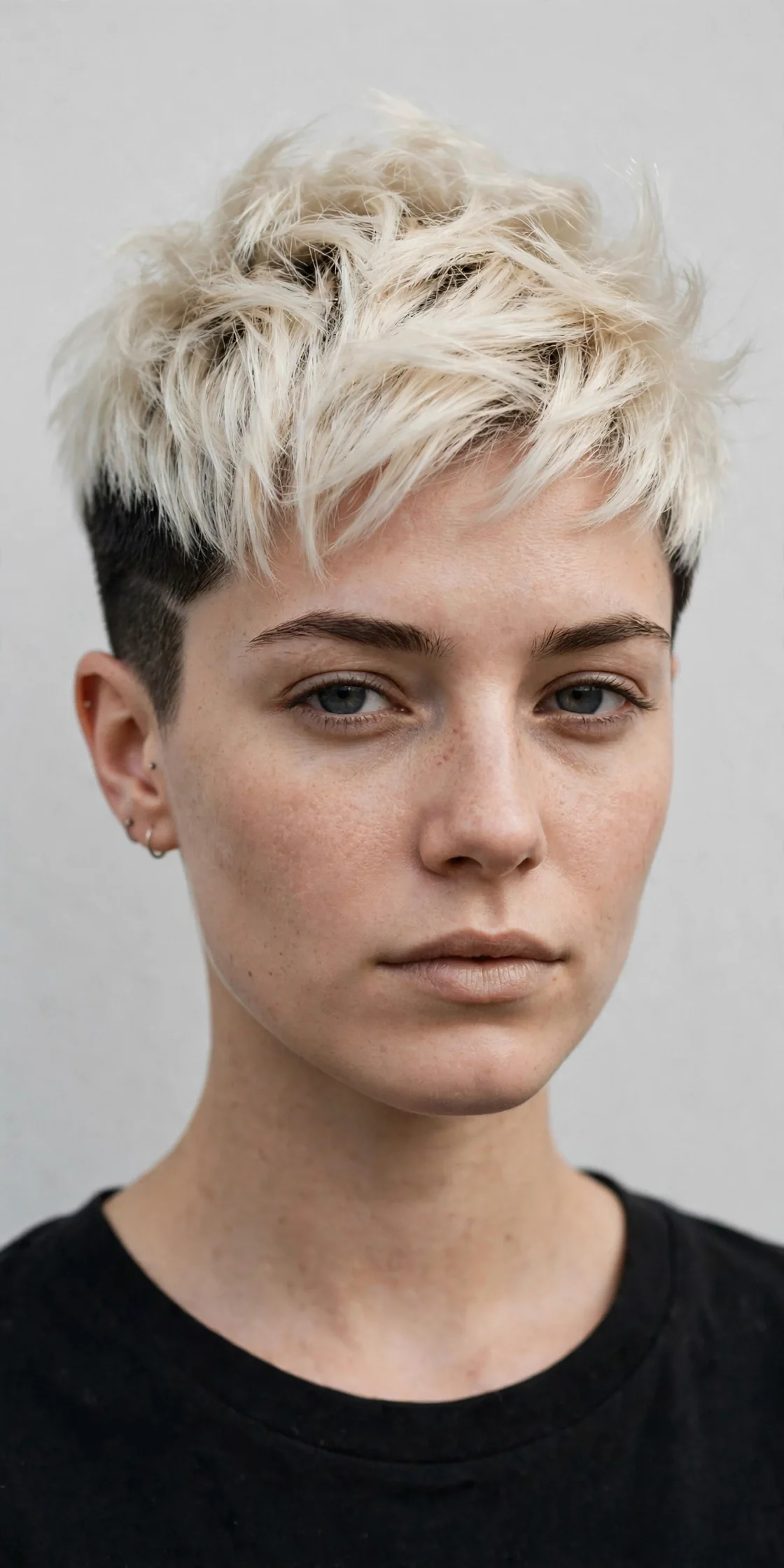 Platinum Pixie Cuts with Shaved Sides for High Contrast