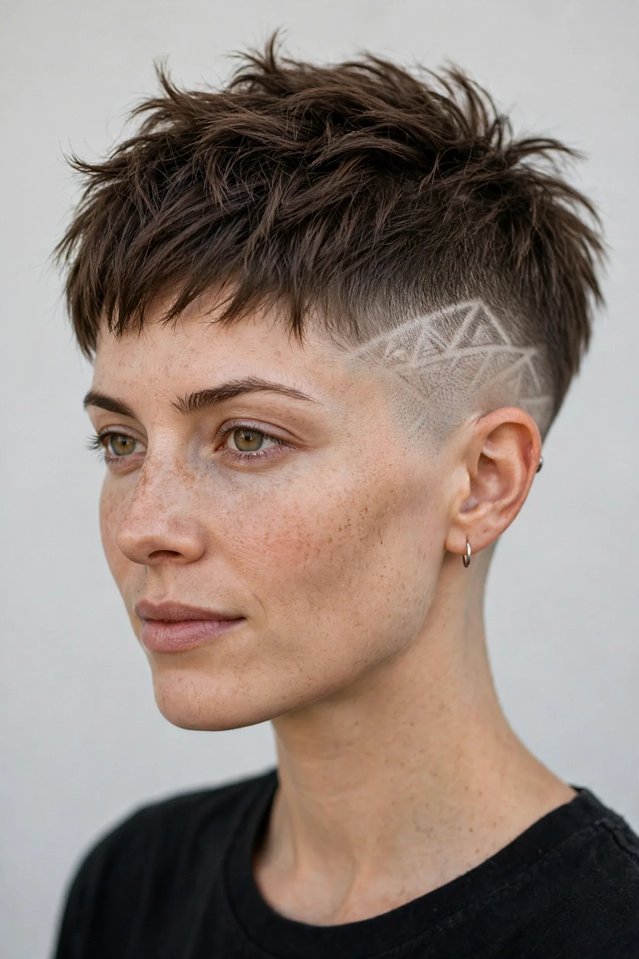 Pixie Cuts with Shaved Sides and Etched Undercut Designs
