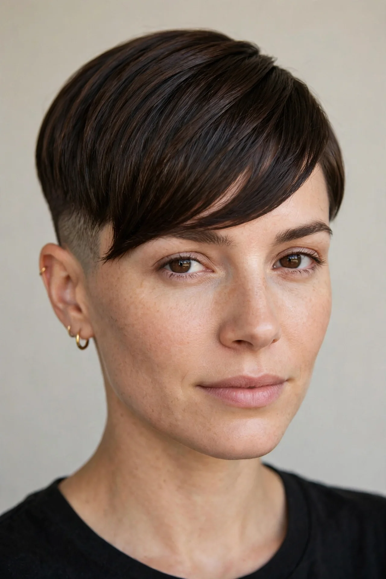 Sleek Side-Swept Pixie with Tapered Shaved Sides