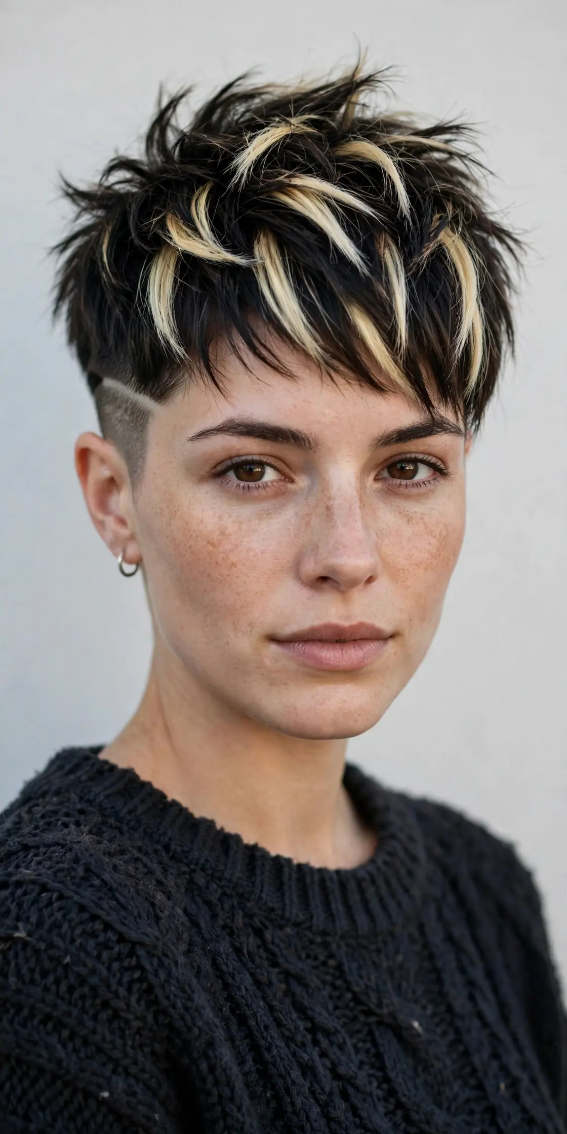 Edgy Pixie Cuts with Shaved Sides and Chunky Highlights
