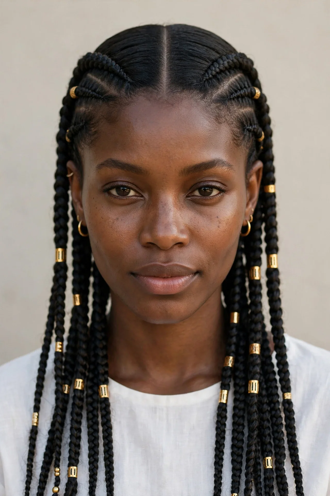 Fulani Braids with Gold Cuffs and Sleek Parts
