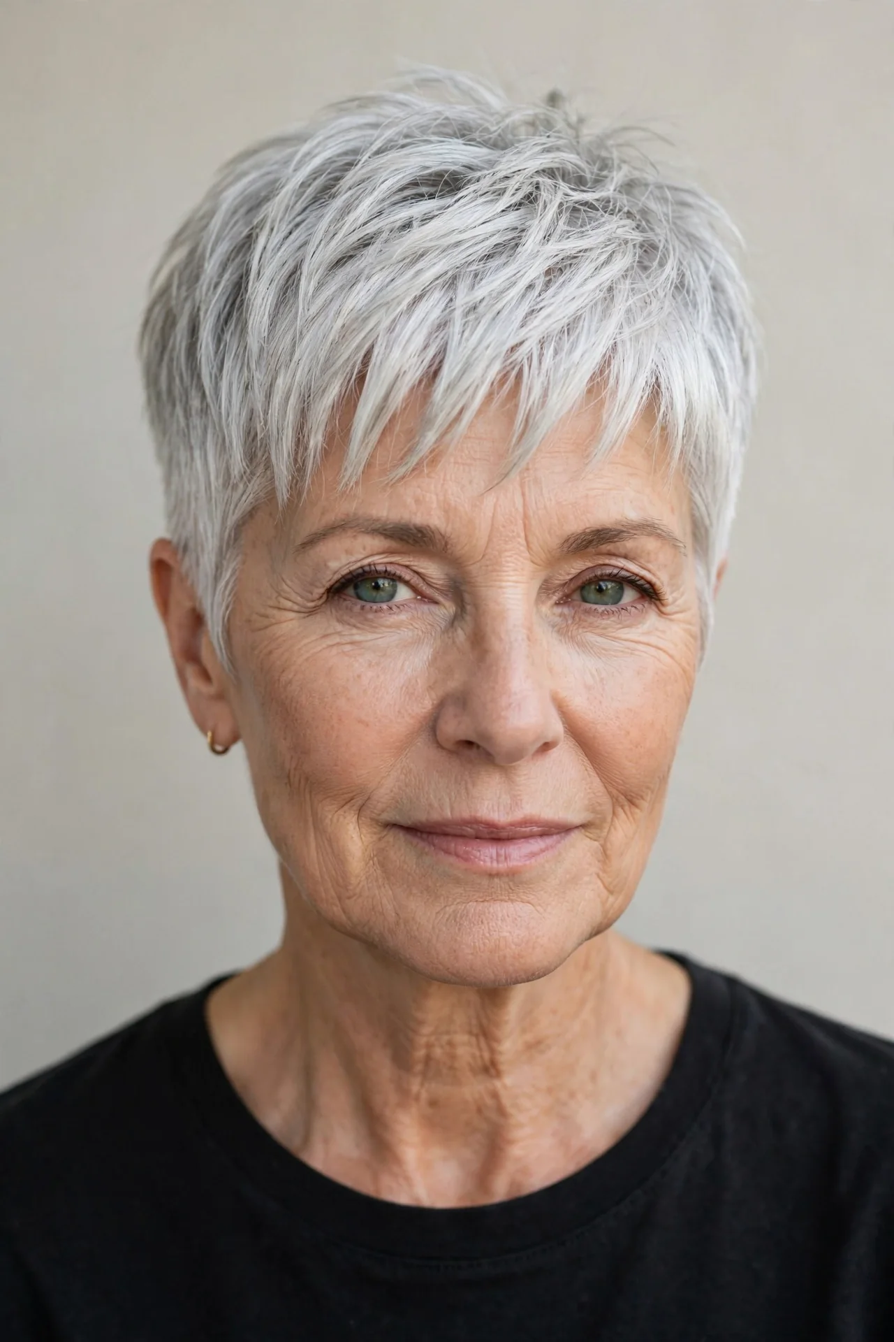 Tapered Silver Pixie with Piecey Bangs