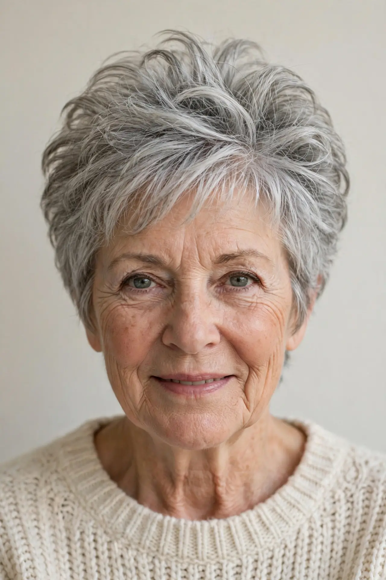Messy Short Hairstyle for Women Over 60 with Crown Volume