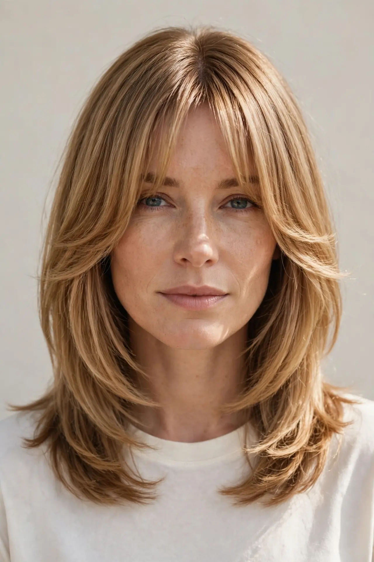 Softly Layered Medium Cut with Curtain Fringe