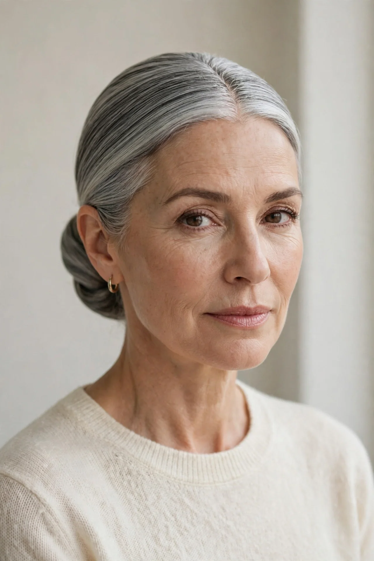 A Classic Sleek Bun with a Center Part