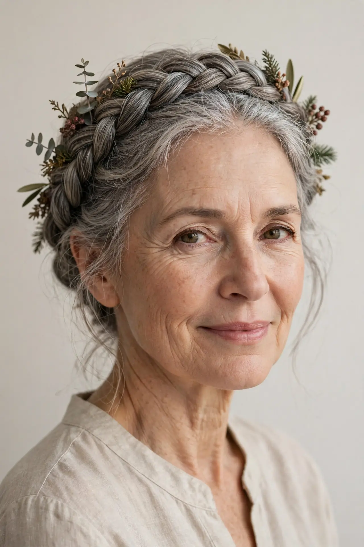 A Festive Braided Crown for Women Over 50 at Thanksgiving