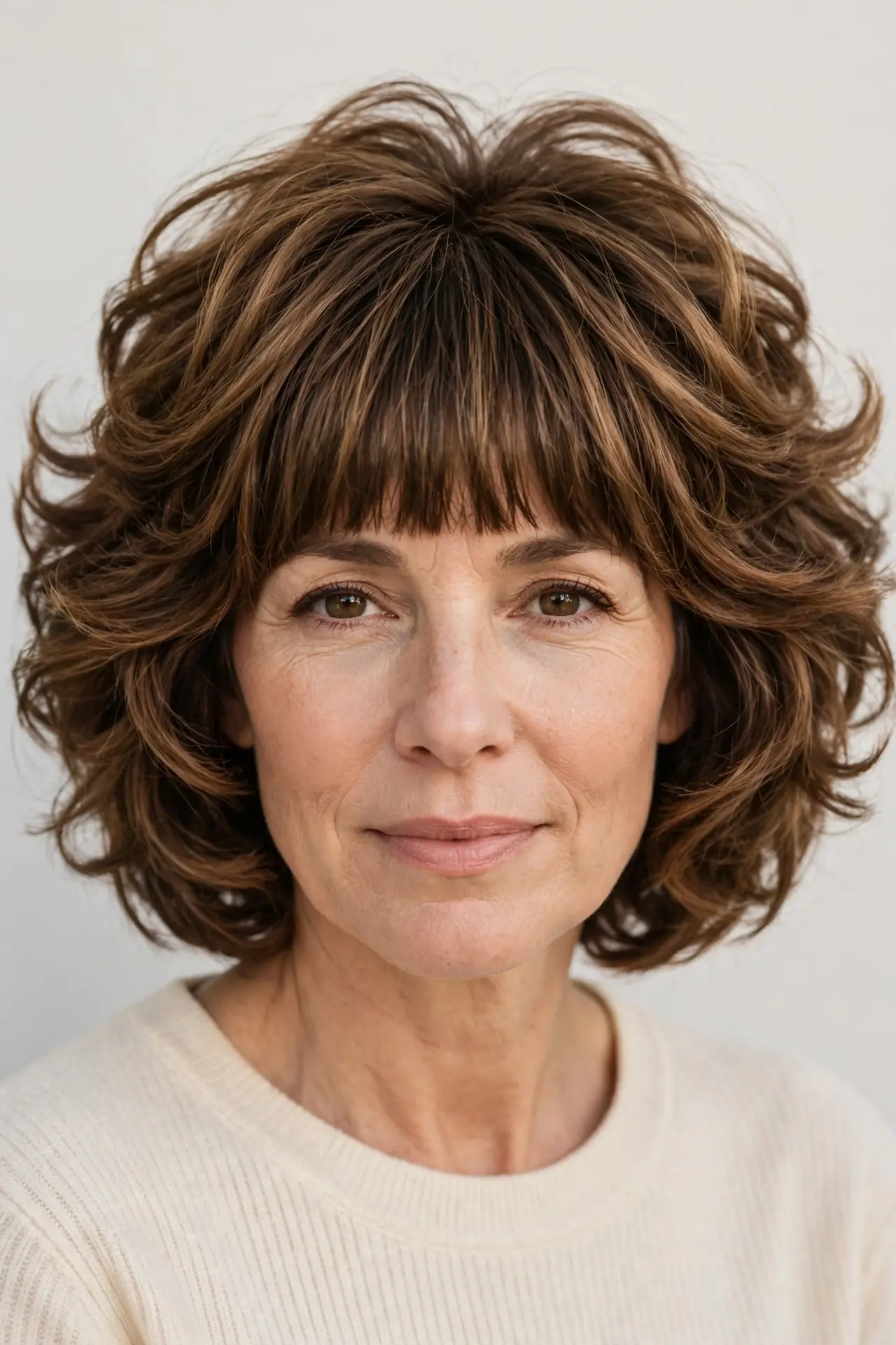 The Voluminous Layered Choppy Bob with Full Bangs